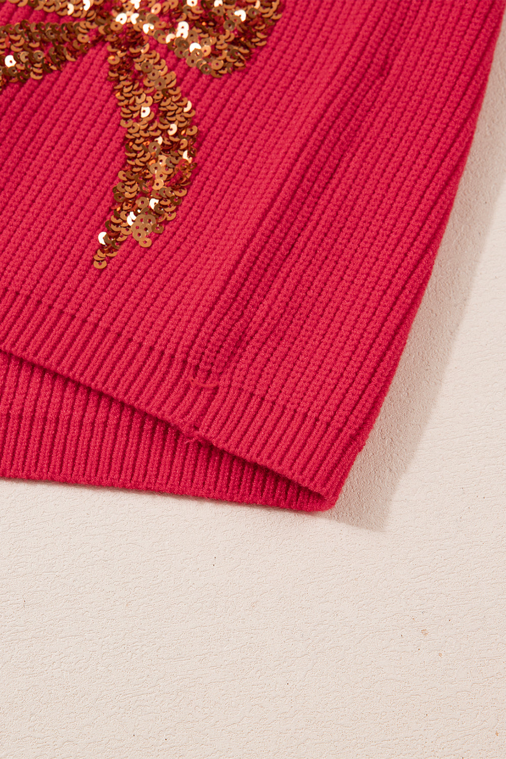 Fiery Red Sequin Bow Accent Drop Shoulder Festive Sweater-TOPS / DRESSES-[Adult]-[Female]-2022 Online Blue Zone Planet