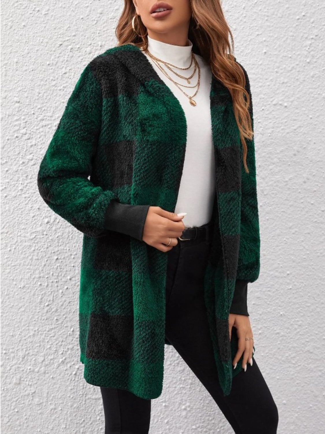 Plaid Long Sleeve Hooded Coat-TOPS / DRESSES-[Adult]-[Female]-2022 Online Blue Zone Planet