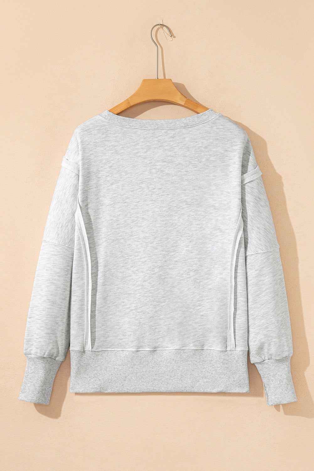 Light Grey Faded Varsity Print Loose Pullover Top-Tops/Long Sleeve Tops-[Adult]-[Female]-2022 Online Blue Zone Planet