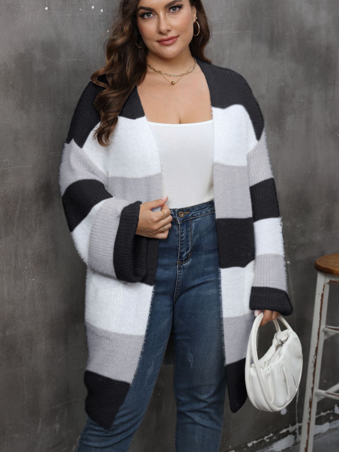 Plus Size Open Front Long Sleeve Cardigan-TOPS / DRESSES-[Adult]-[Female]-Black-0XL-2022 Online Blue Zone Planet