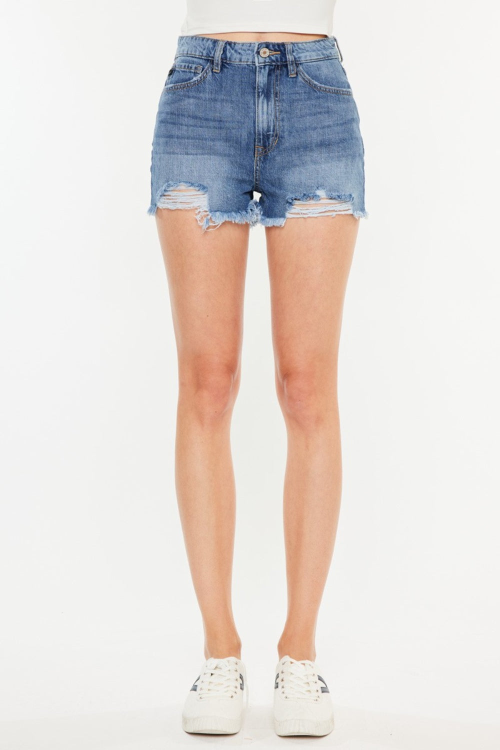 Kancan Distressed Raw Hem High Waist Denim Shorts-BOTTOMS SIZES SMALL MEDIUM LARGE-[Adult]-[Female]-2022 Online Blue Zone Planet