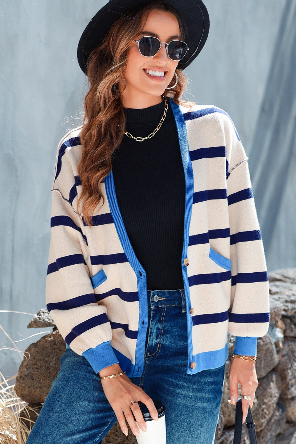 Blue Zone Planet | Striped Button Up Long Sleeve Cardigan-TOPS / DRESSES-[Adult]-[Female]-2022 Online Blue Zone Planet