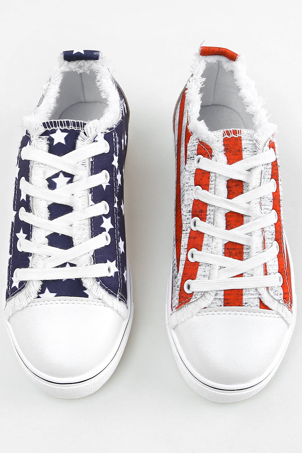 Blue American Flag Lace-Up Canvas Flat Shoes-Shoes & Bags/Womens Shoes-[Adult]-[Female]-2022 Online Blue Zone Planet