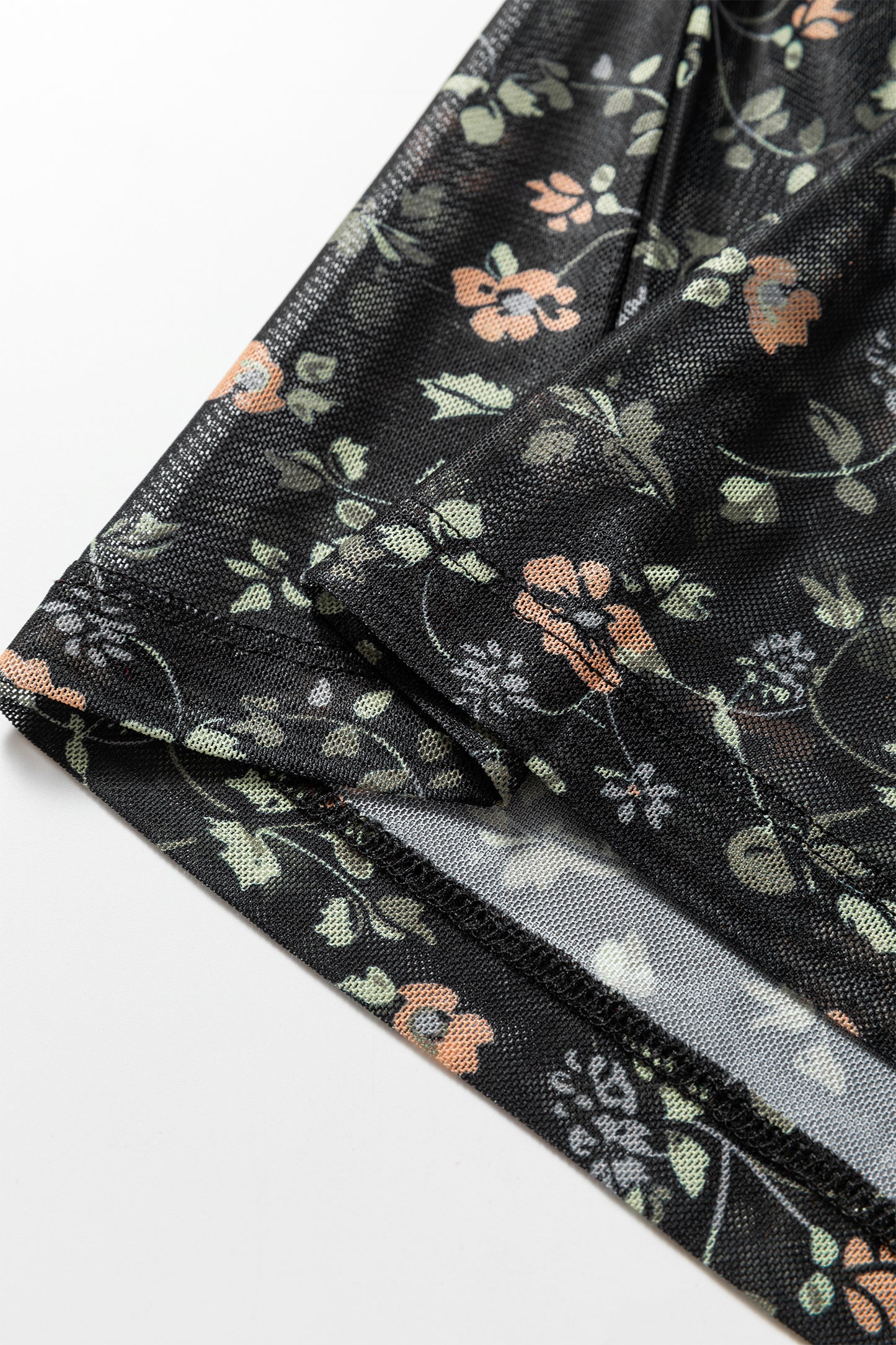 Black Floral Print Mesh Tank Button Front Slim Cardigan 2pcs Set-Tops/Long Sleeve Tops-[Adult]-[Female]-2022 Online Blue Zone Planet