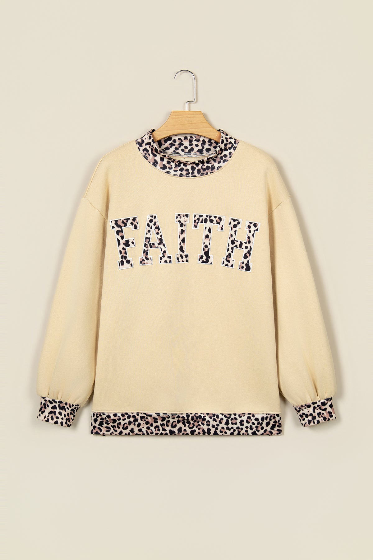 Coffee Polka Dot Trim High Neck BLESSED Letter Graphic Baggy Sweatshirt-Tops/Sweatshirts & Hoodies-[Adult]-[Female]-2022 Online Blue Zone Planet