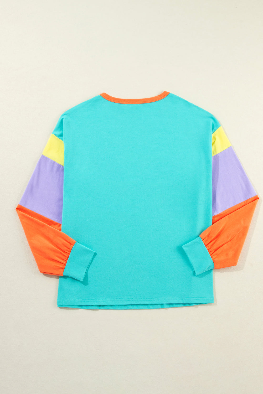 Green Colorblock Patchwork Long Sleeve Loose Top-Tops/Long Sleeve Tops-[Adult]-[Female]-2022 Online Blue Zone Planet