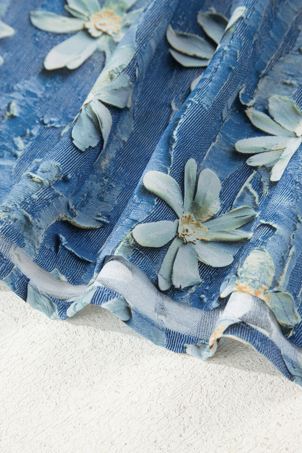 Sky Blue Fall Floral Half Placket Collared V Neck Blouse-Tops/Blouses & Shirts-[Adult]-[Female]-2022 Online Blue Zone Planet