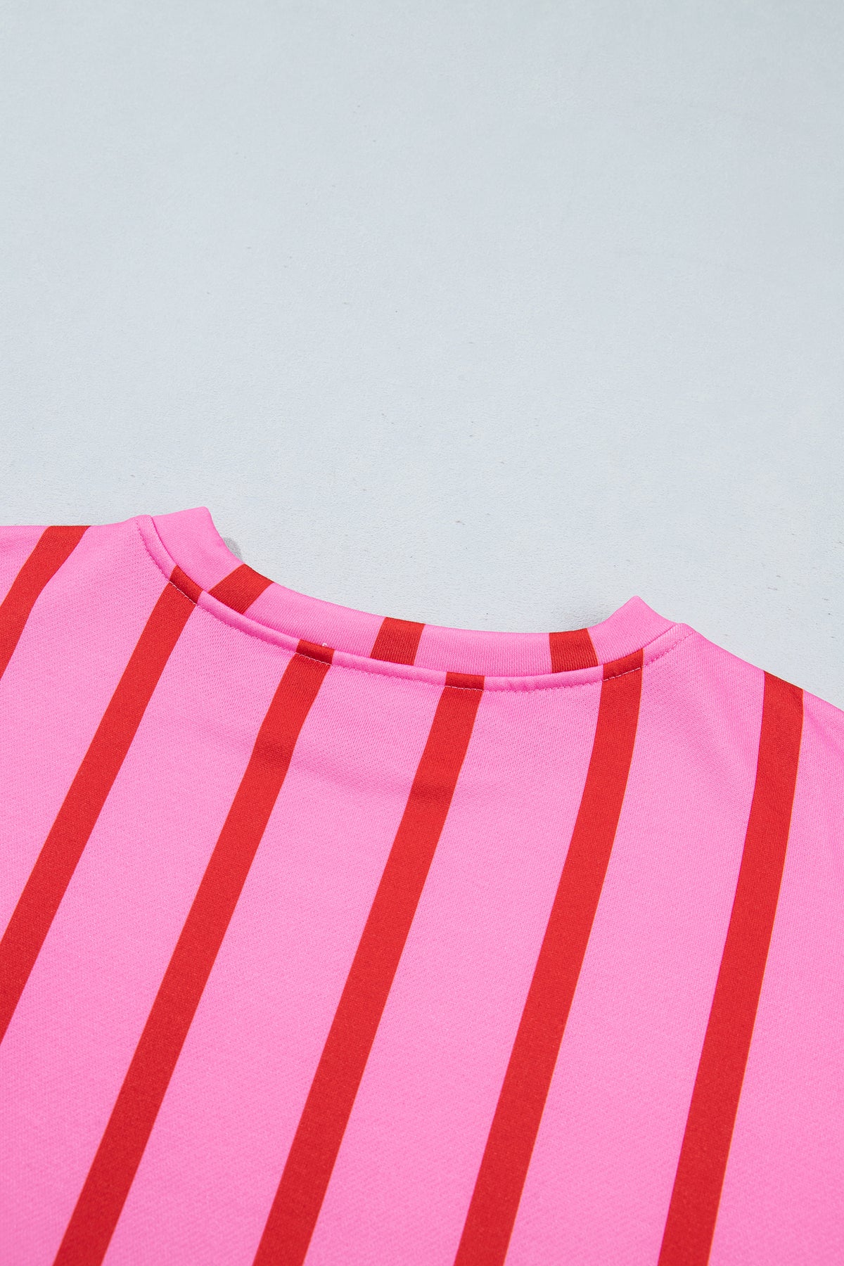 Pink Stripe Dropped Shoulder Round Neck Casual Sweatshirt-Tops/Sweatshirts & Hoodies-[Adult]-[Female]-2022 Online Blue Zone Planet