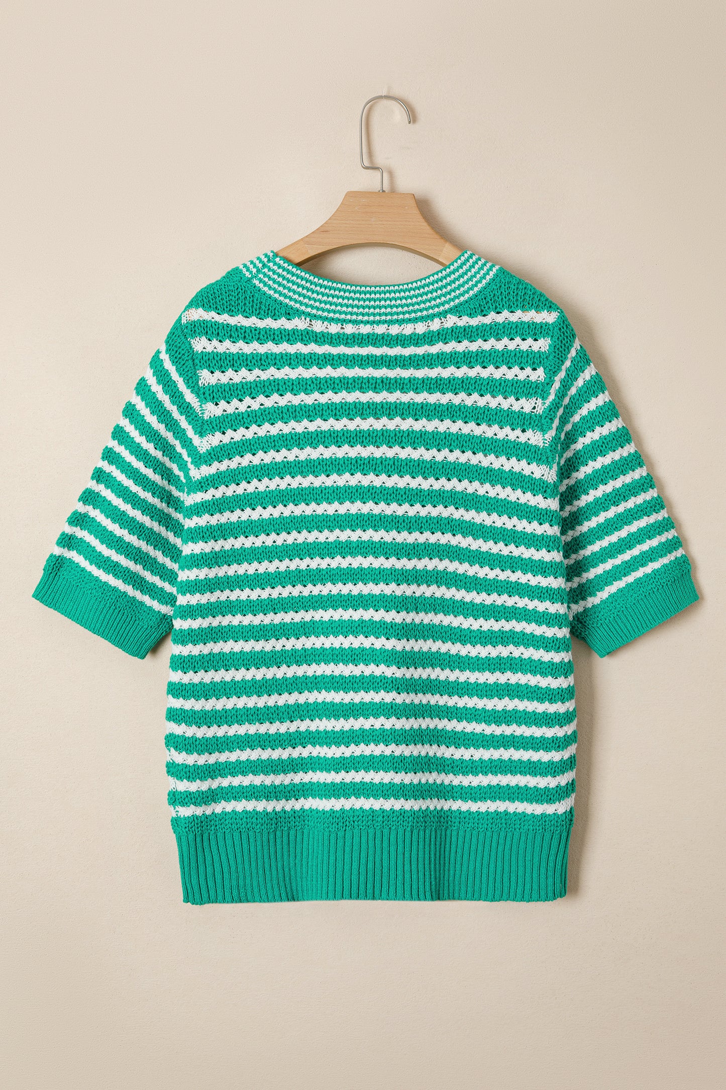 Green Stripe Short Sleeve Knit V Neck Bow Knot Sweater-TOPS / DRESSES-[Adult]-[Female]-2022 Online Blue Zone Planet