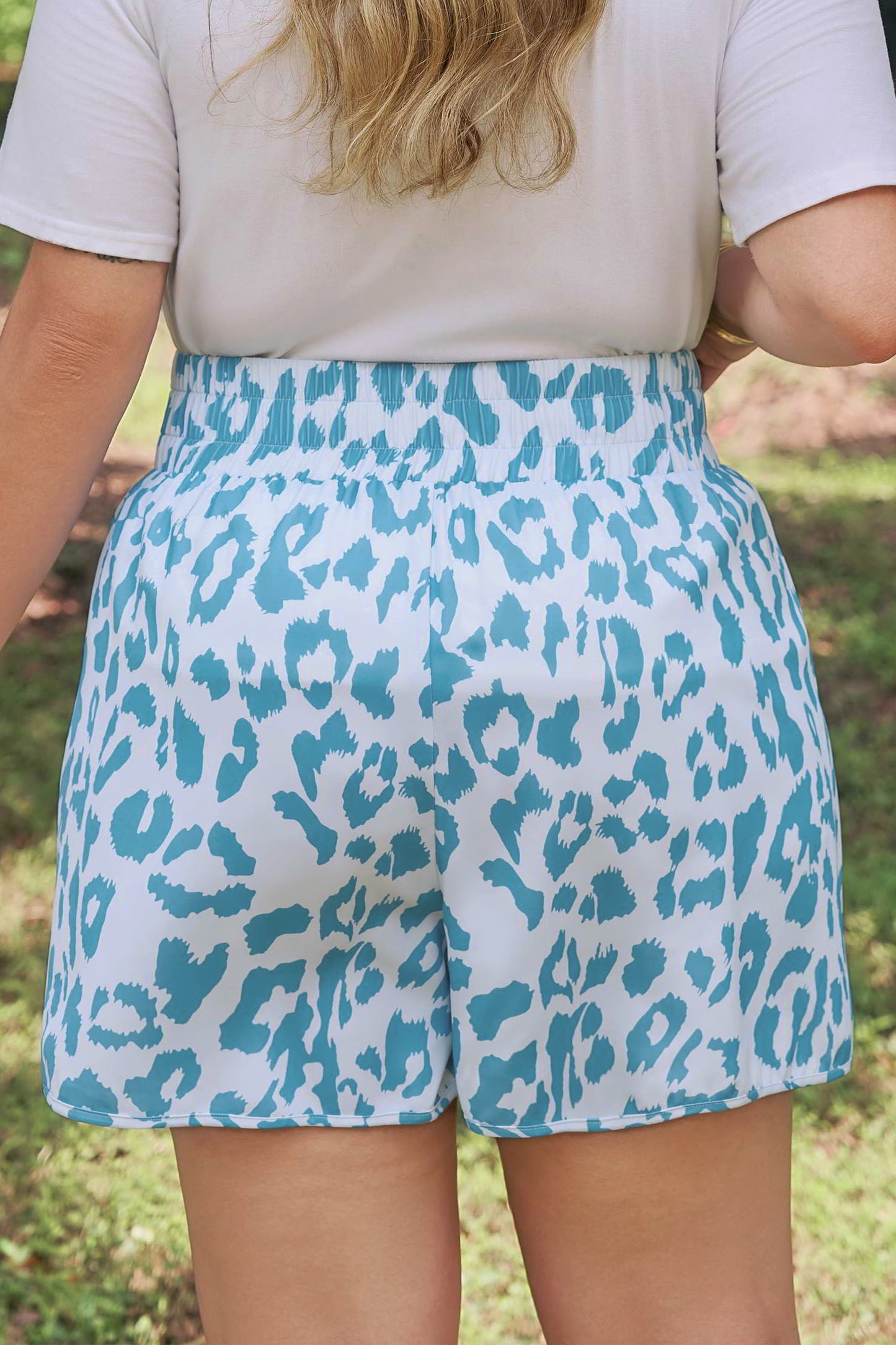 Beau Blue Plus Size Leopard Elastic Waist Athletic Shorts-Plus Size/Plus Size Bottoms-[Adult]-[Female]-2022 Online Blue Zone Planet