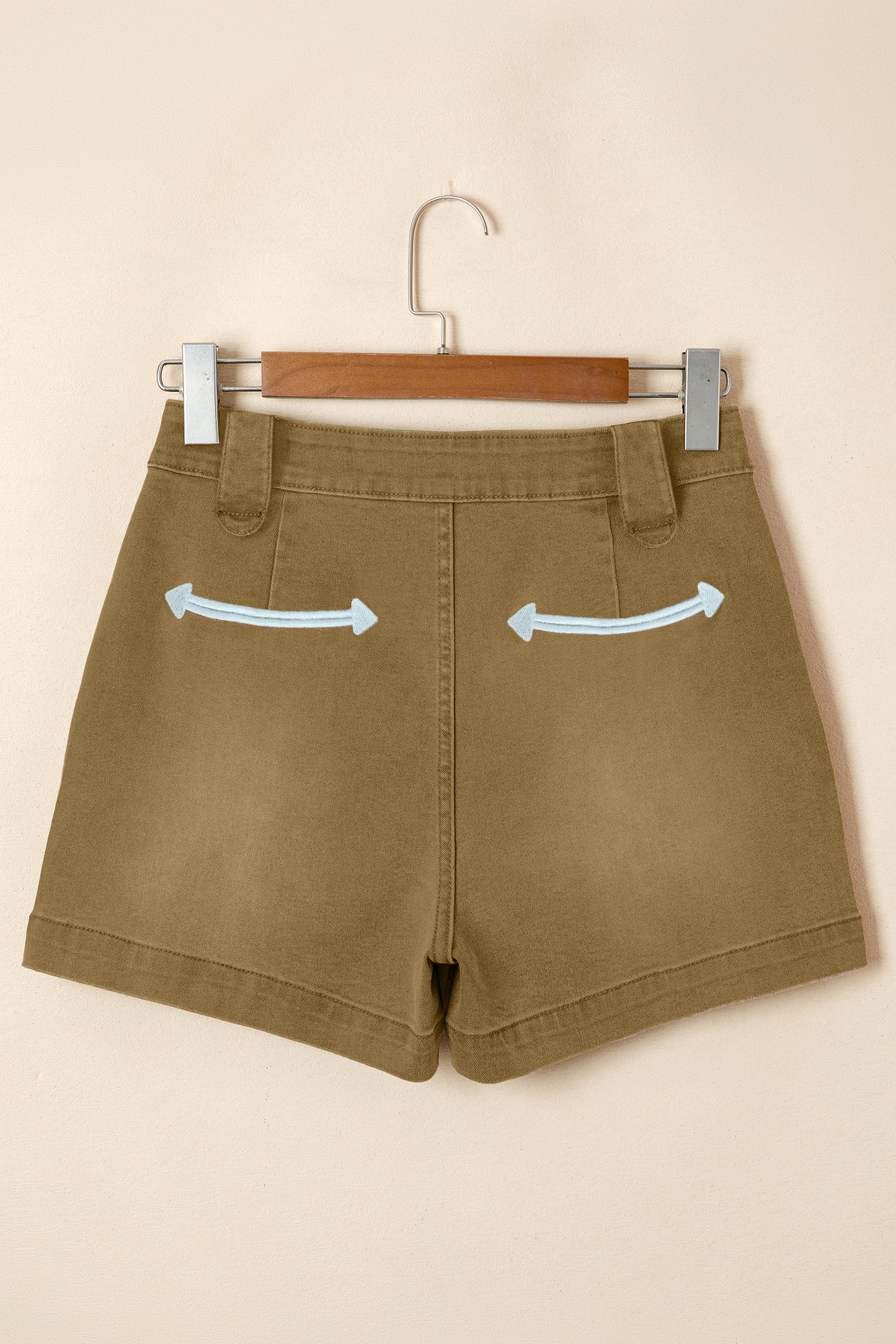 Pale Khaki Contrast Arrow Detail Western Denim Shorts