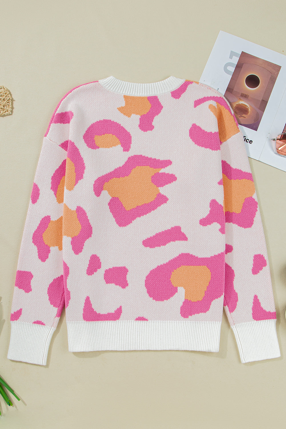 Sachet Pink Playful Leopard Print Drop Shoulder Baggy Sweater-Sweaters & Cardigans/Sweaters-[Adult]-[Female]-2022 Online Blue Zone Planet