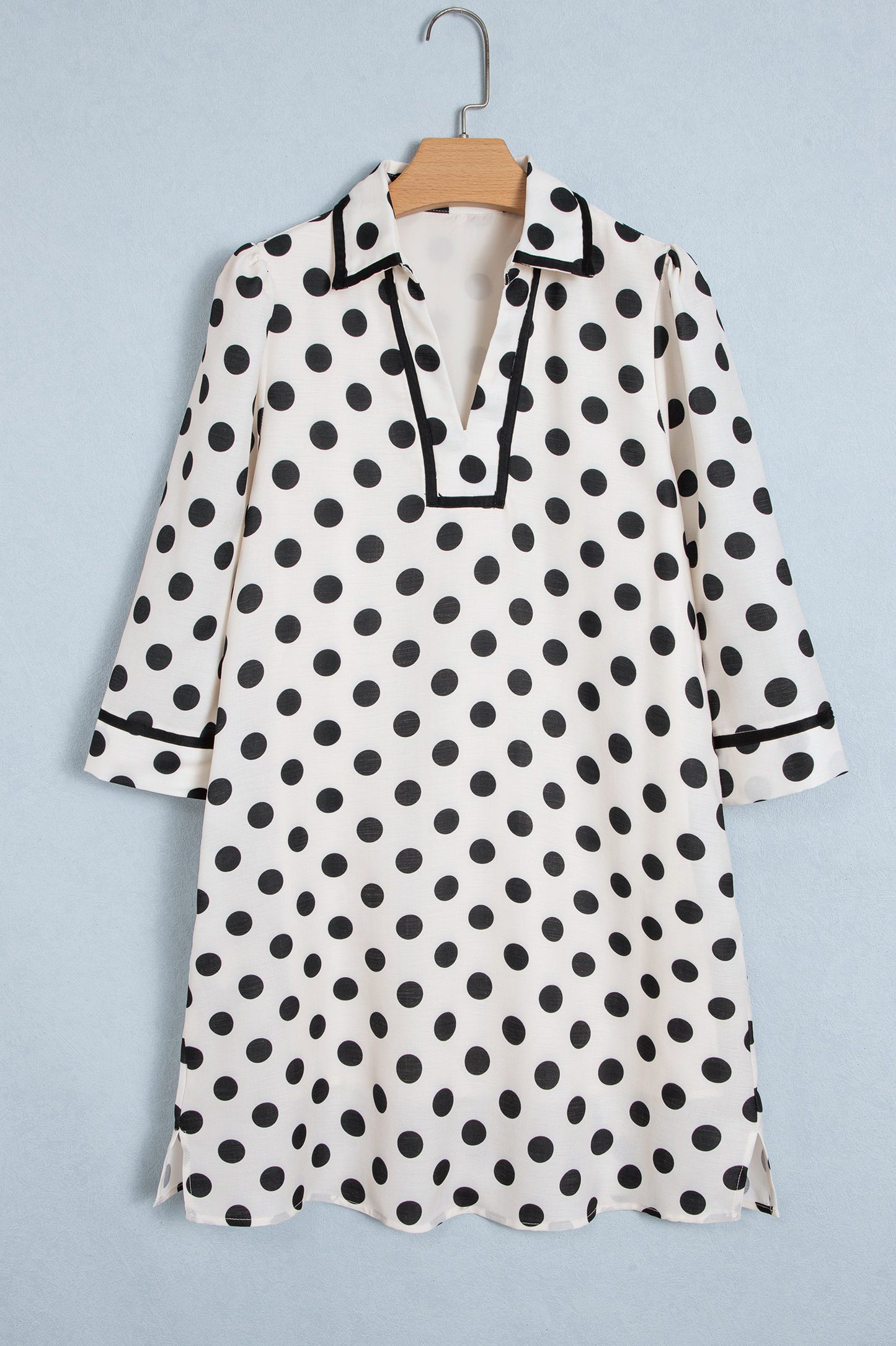 White Polka Dot Half Sleeve Collar V Neck Pocketed Casual Mini Dress-TOPS / DRESSES-[Adult]-[Female]-2022 Online Blue Zone Planet