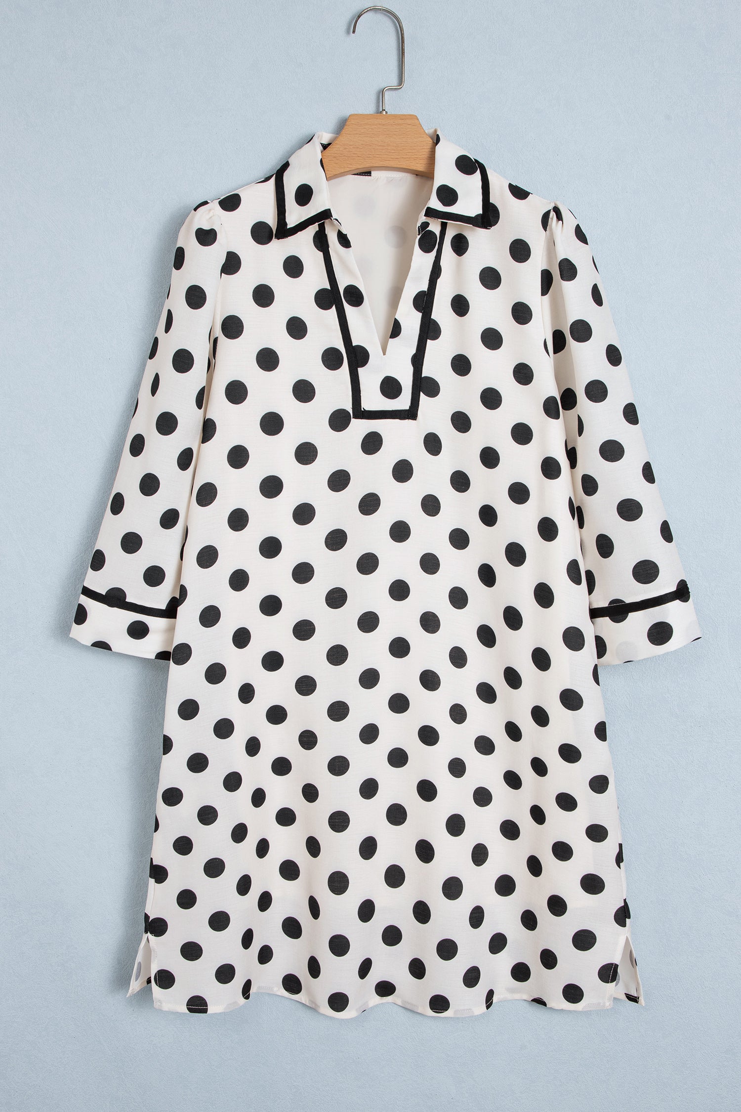 White Polka Dot Half Sleeve Collar V Neck Pocketed Casual Mini Dress-TOPS / DRESSES-[Adult]-[Female]-2022 Online Blue Zone Planet