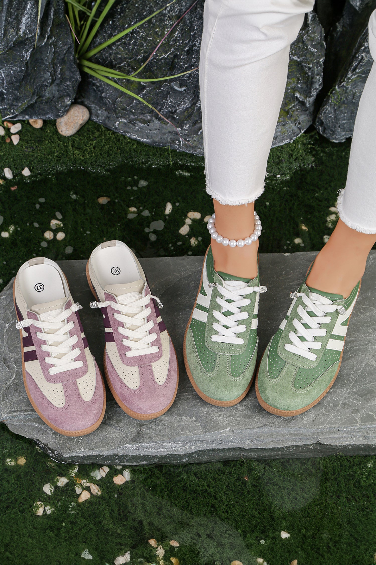 Pink Eyelet PU Leather Patchwork Color Pop Sneakers-Shoes & Bags/Womens Shoes-[Adult]-[Female]-2022 Online Blue Zone Planet
