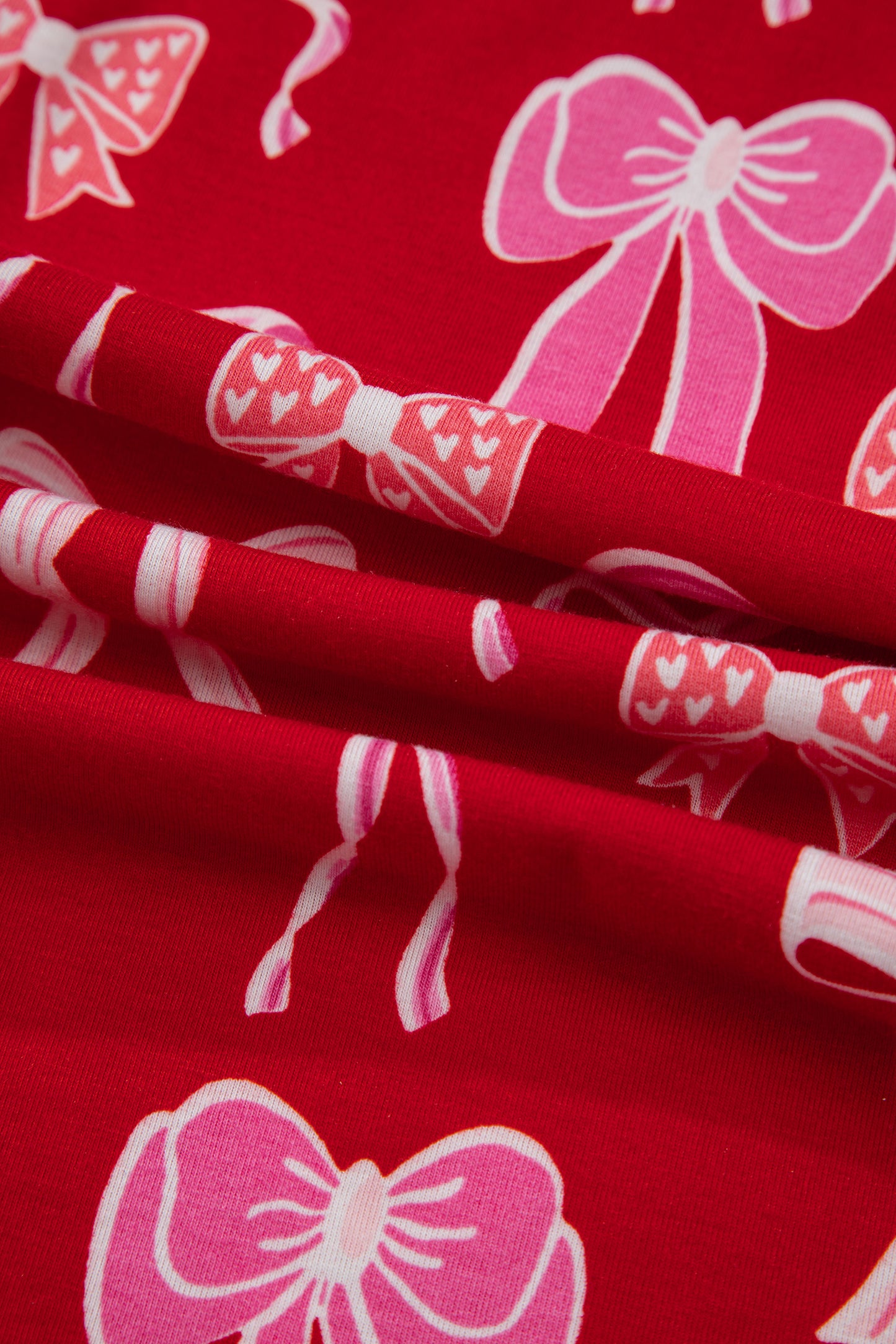 Red Sweet Bow Print Ruffled Short Sleeve Shirt Shorts 2pcs Pajama Set-Loungewear & Sleepwear/Sleepwear-[Adult]-[Female]-2022 Online Blue Zone Planet