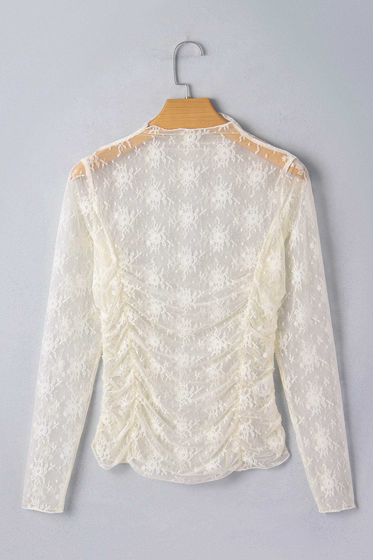 Jet Stream Sheer Floral Mesh Ruched Long Sleeve Top-Tops/Long Sleeve Tops-[Adult]-[Female]-2022 Online Blue Zone Planet