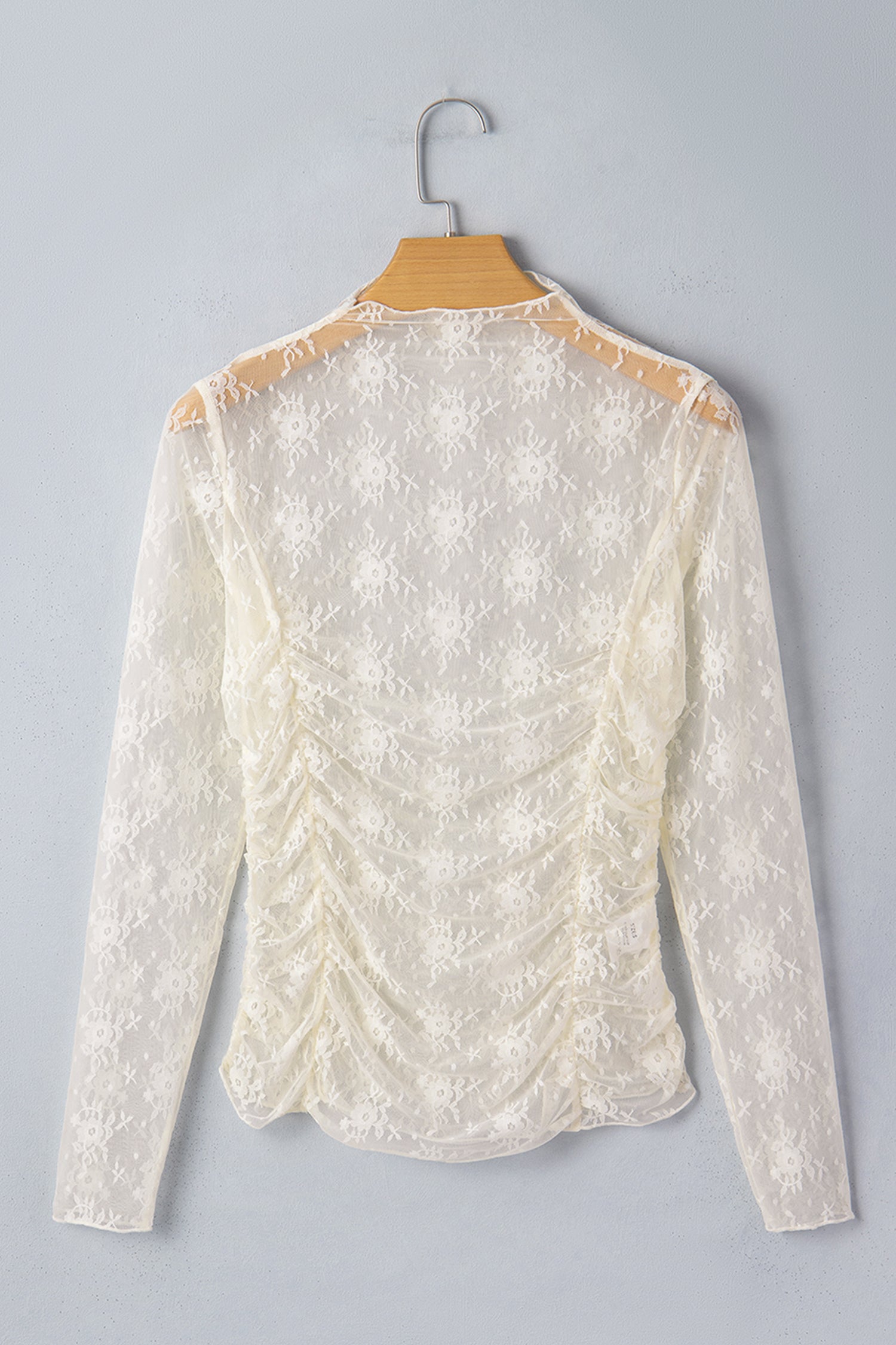 Jet Stream Sheer Floral Mesh Ruched Long Sleeve Top-Tops/Long Sleeve Tops-[Adult]-[Female]-2022 Online Blue Zone Planet