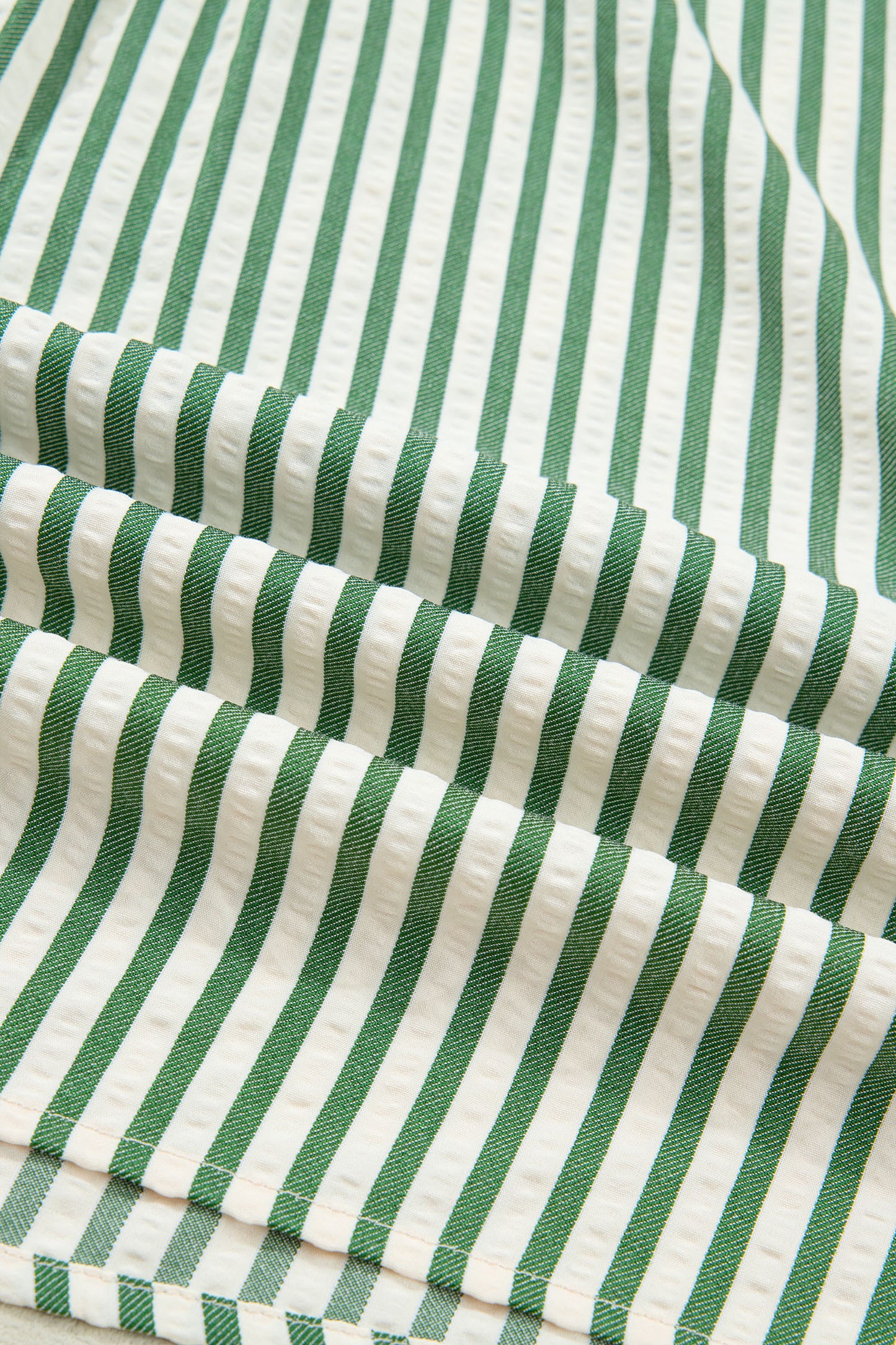 Green Stripe Collared Split Neck Short Bubble Sleeve Blouse-Tops/Blouses & Shirts-[Adult]-[Female]-2022 Online Blue Zone Planet