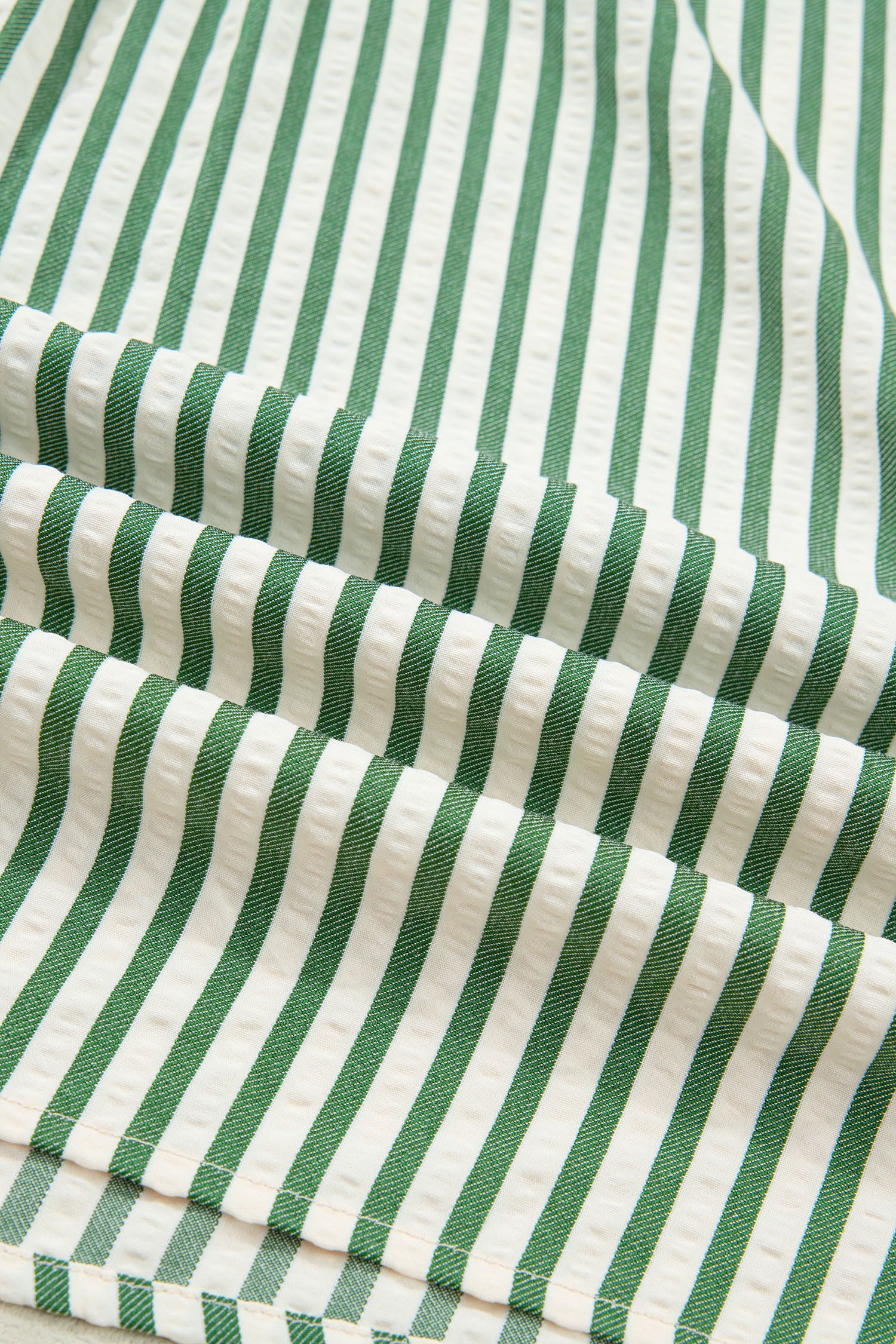 Green Stripe Collared Split Neck Short Bubble Sleeve Blouse-Tops/Blouses & Shirts-[Adult]-[Female]-2022 Online Blue Zone Planet