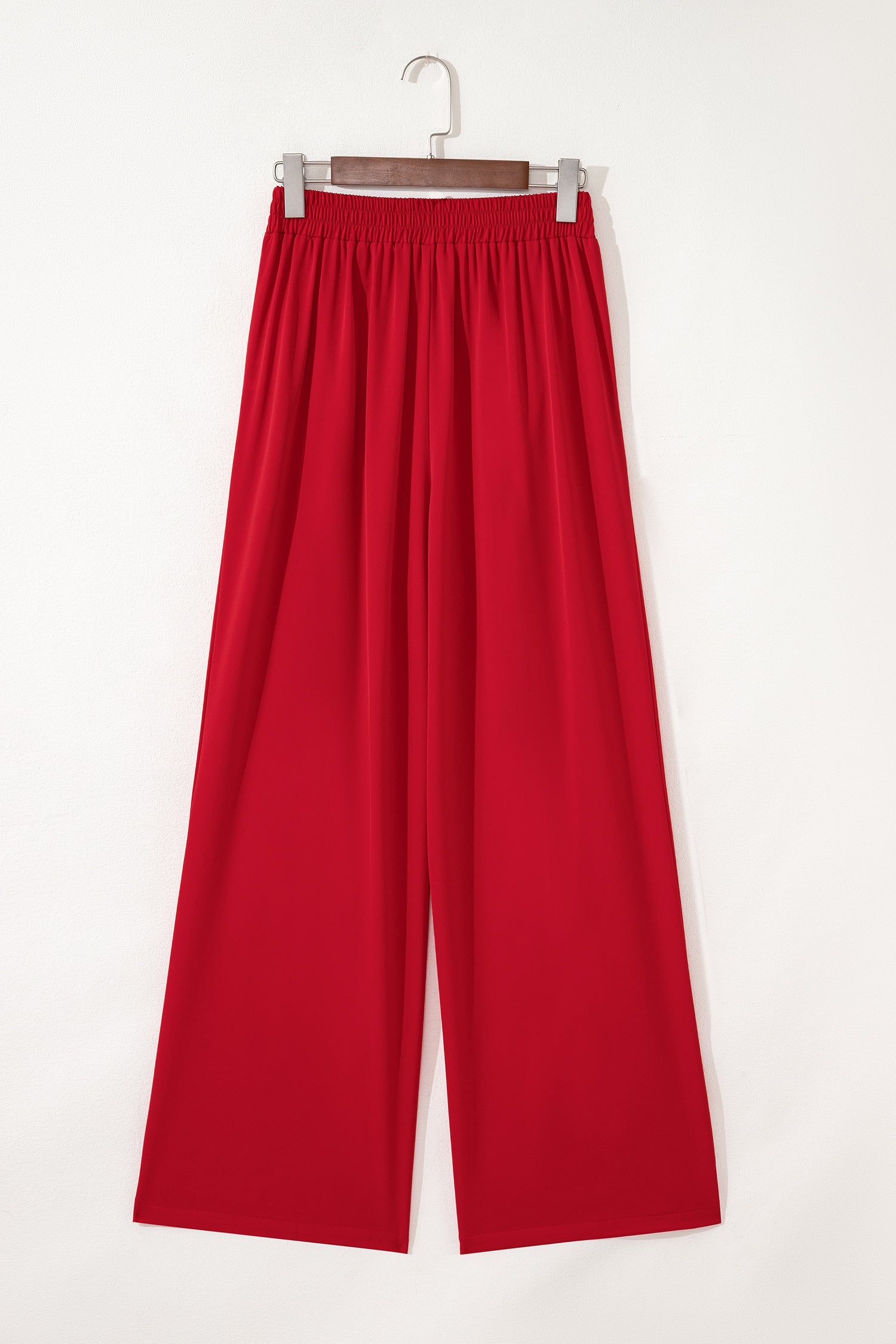 Fiery Red Pleated Detail Pull On High Elastic Waist Loose Straight Pants-Bottoms/Pants & Culotte-[Adult]-[Female]-2022 Online Blue Zone Planet