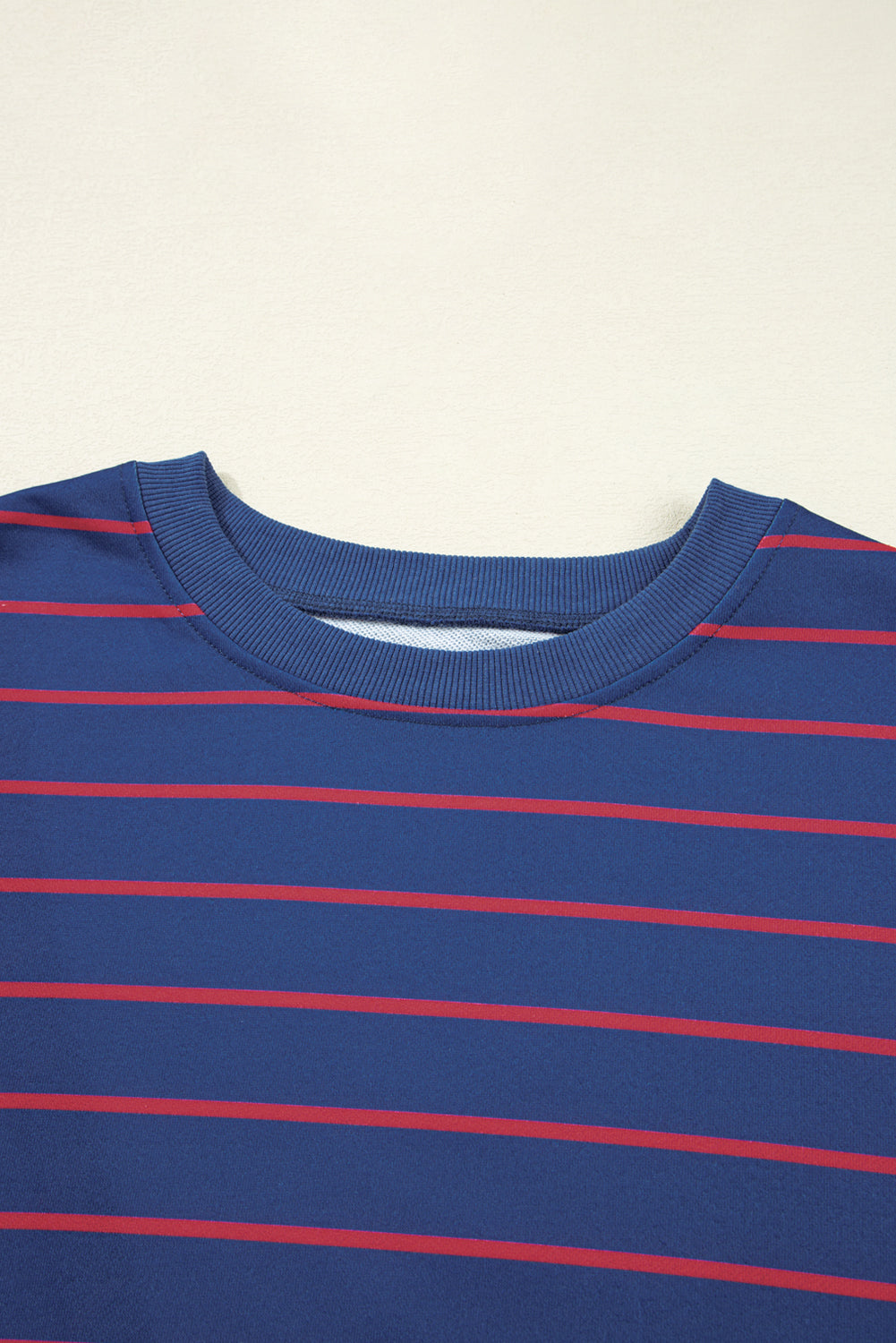 Blue Stripe Stylish Overlap Detail Drop Shoulder Pullover Sweatshirt-Tops/Sweatshirts & Hoodies-[Adult]-[Female]-2022 Online Blue Zone Planet