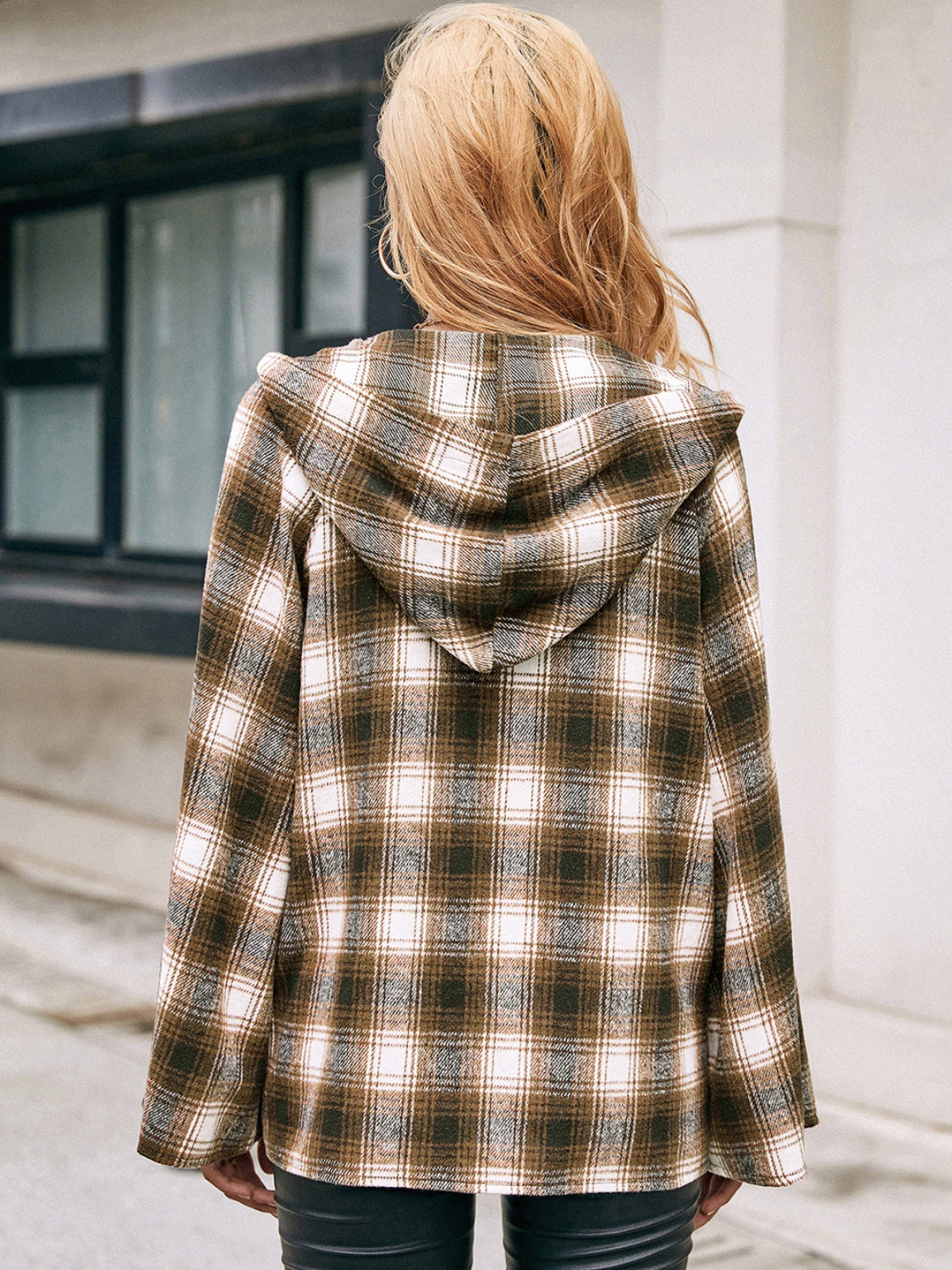 Blue Zone Planet | Pocketed Plaid Long Sleeve Hooded Jacket-TOPS / DRESSES-[Adult]-[Female]-2022 Online Blue Zone Planet