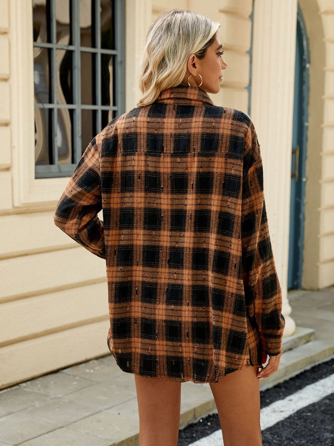 Plaid Button Up Long Sleeve Shirt-TOPS / DRESSES-[Adult]-[Female]-2022 Online Blue Zone Planet