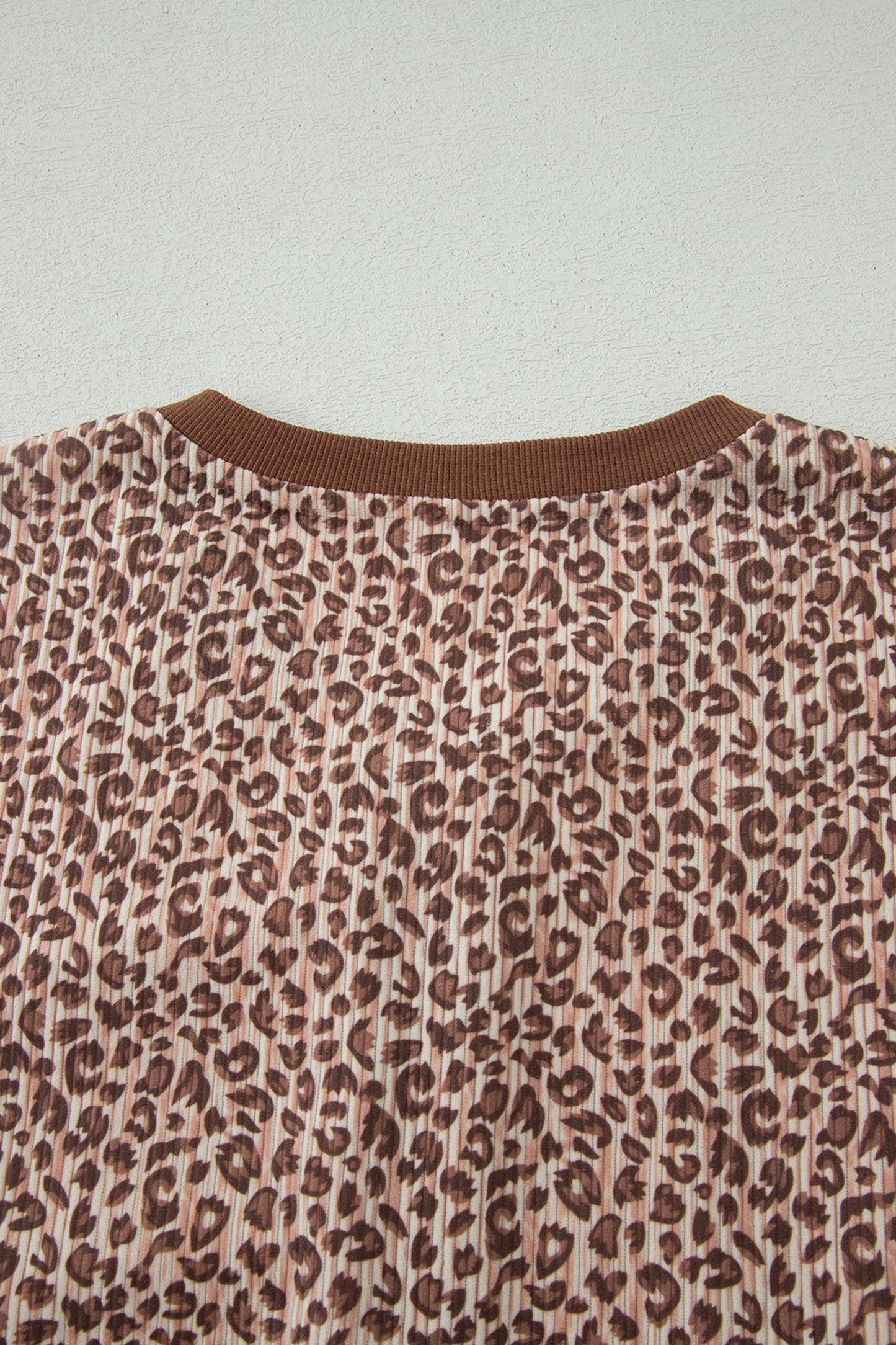 Brown Leopard Print Ribbed Patchwork Half Button Loose Tee Elastic Waist Short 2pcs Set-Two Piece Sets/Short Sets-[Adult]-[Female]-2022 Online Blue Zone Planet
