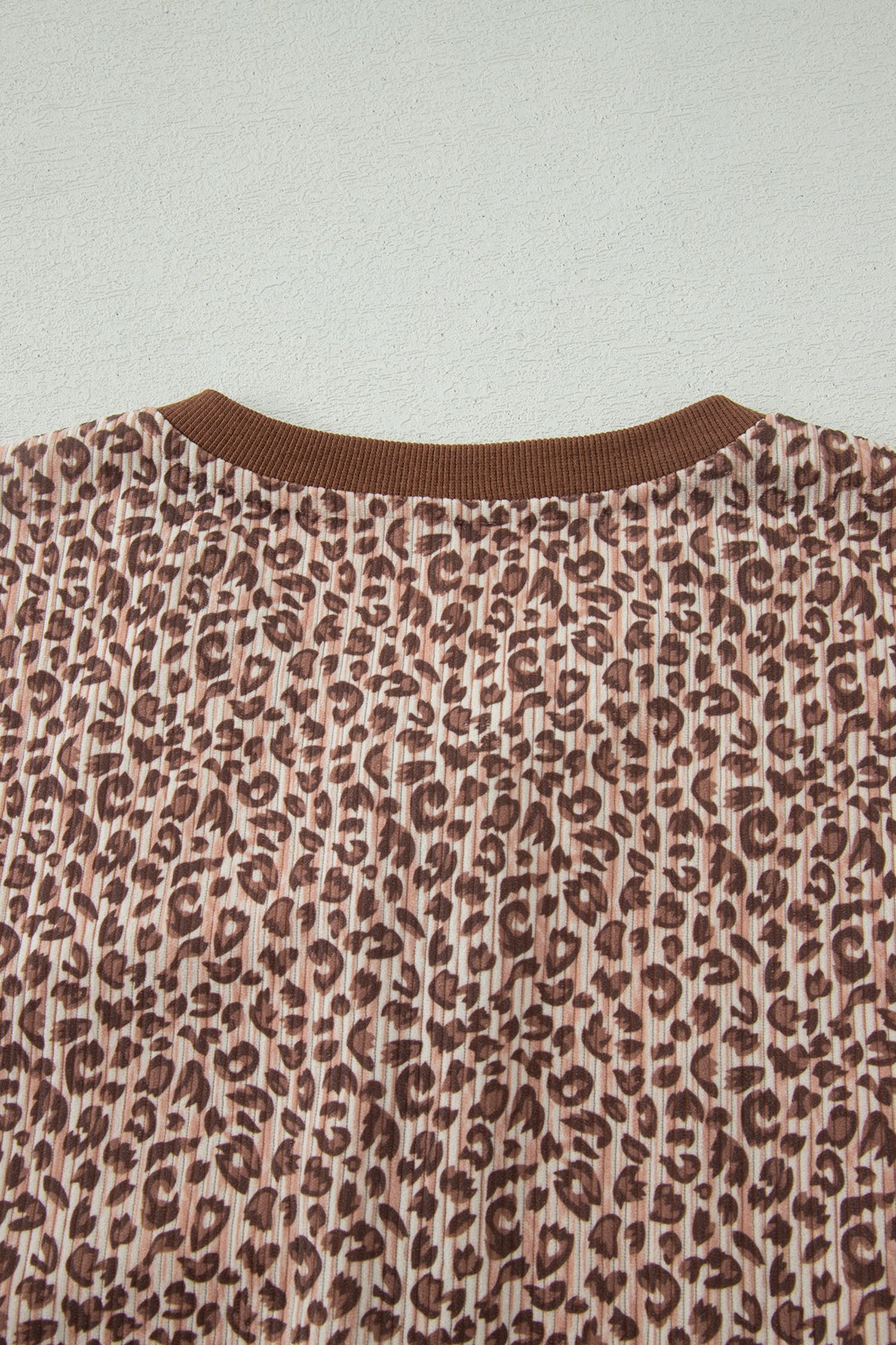 Brown Leopard Print Ribbed Patchwork Half Button Loose Tee Elastic Waist Short 2pcs Set-Two Piece Sets/Short Sets-[Adult]-[Female]-2022 Online Blue Zone Planet
