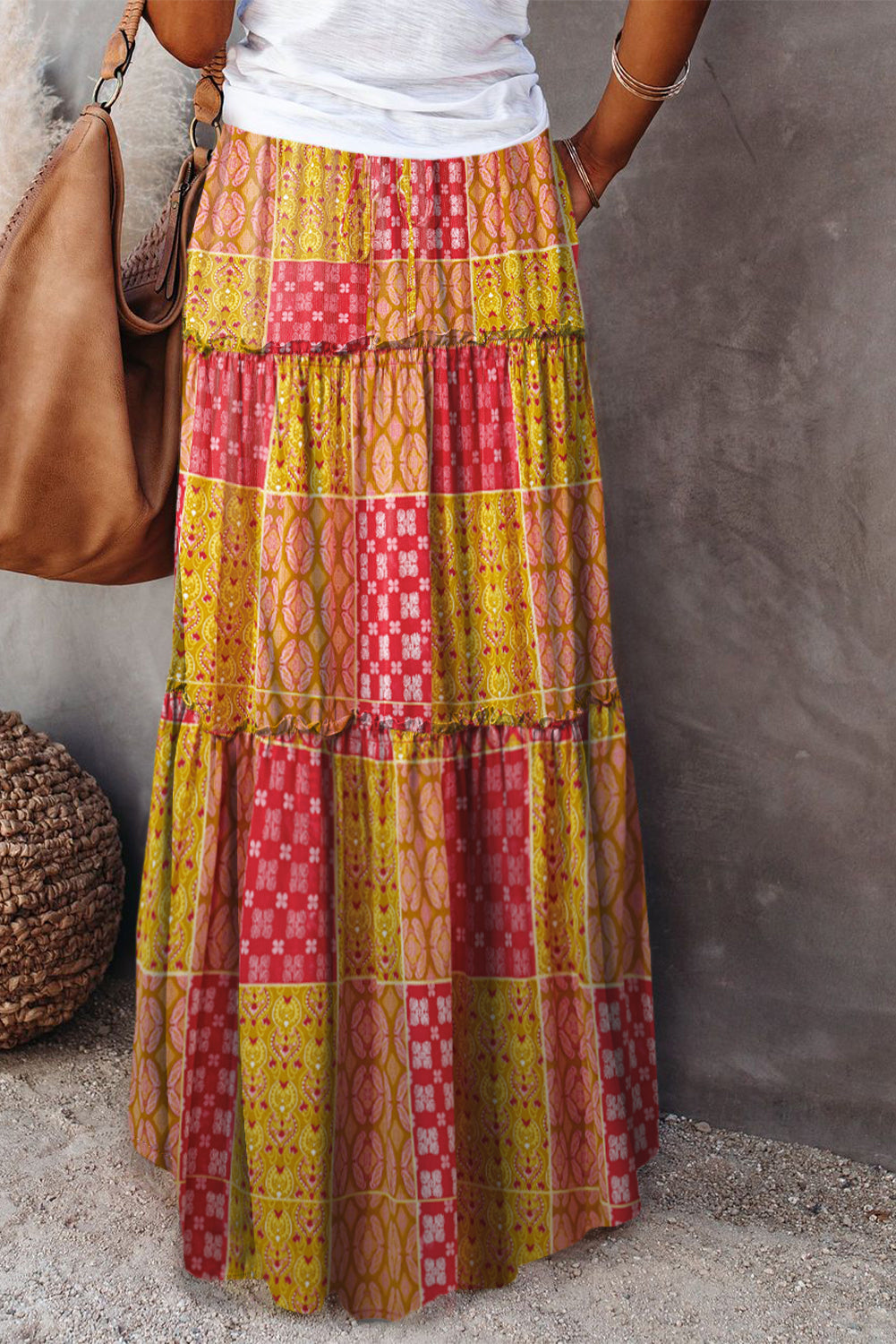 Orange Tiered Paisley Print Pocketed Maxi Skirt-Bottoms/Skirts & Petticoat-[Adult]-[Female]-2022 Online Blue Zone Planet