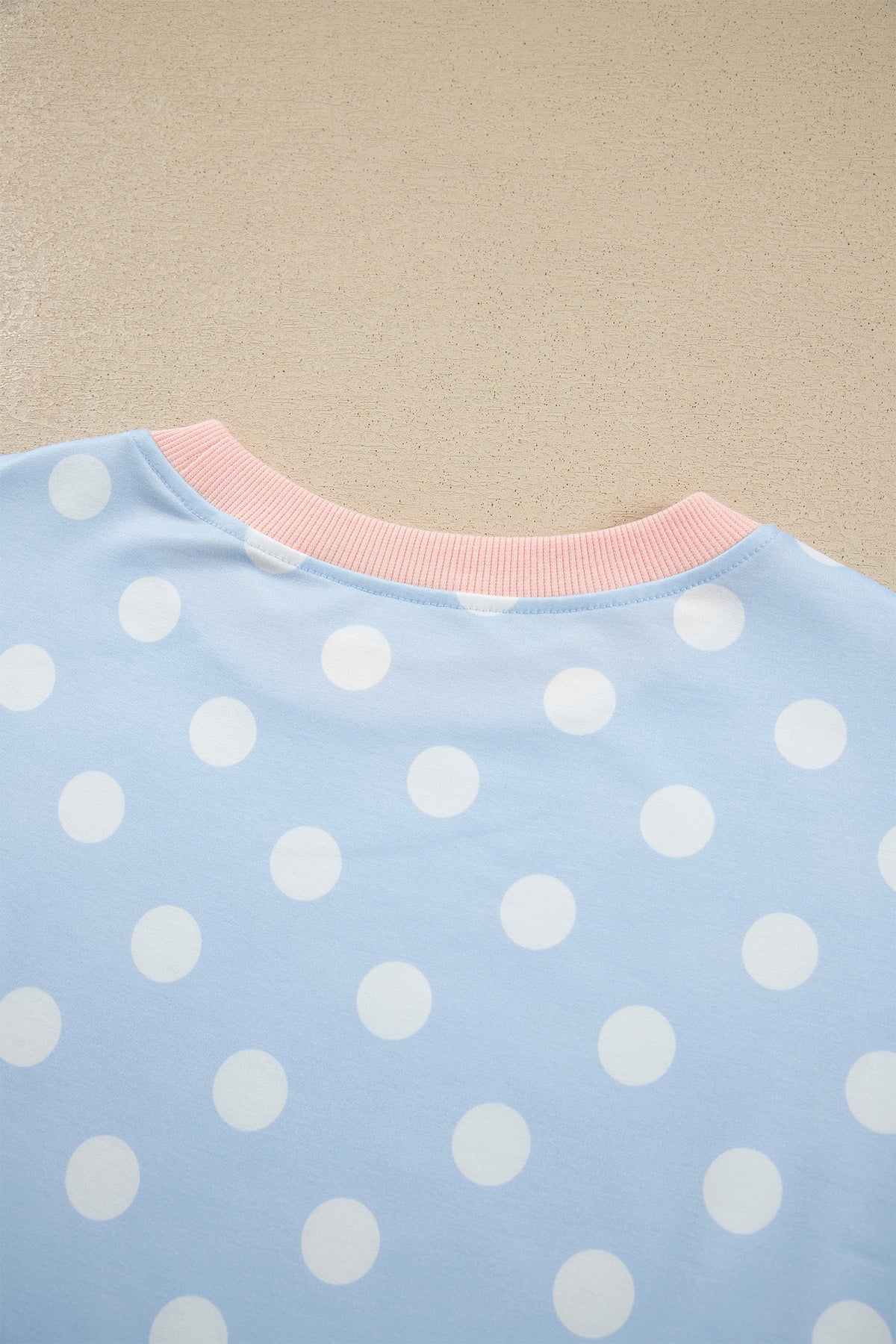 Pink Polka Dot Contrast Trim Long Sleeve Top Drawstring Shift Pants Set-Two Piece Sets/Pant Sets-[Adult]-[Female]-2022 Online Blue Zone Planet
