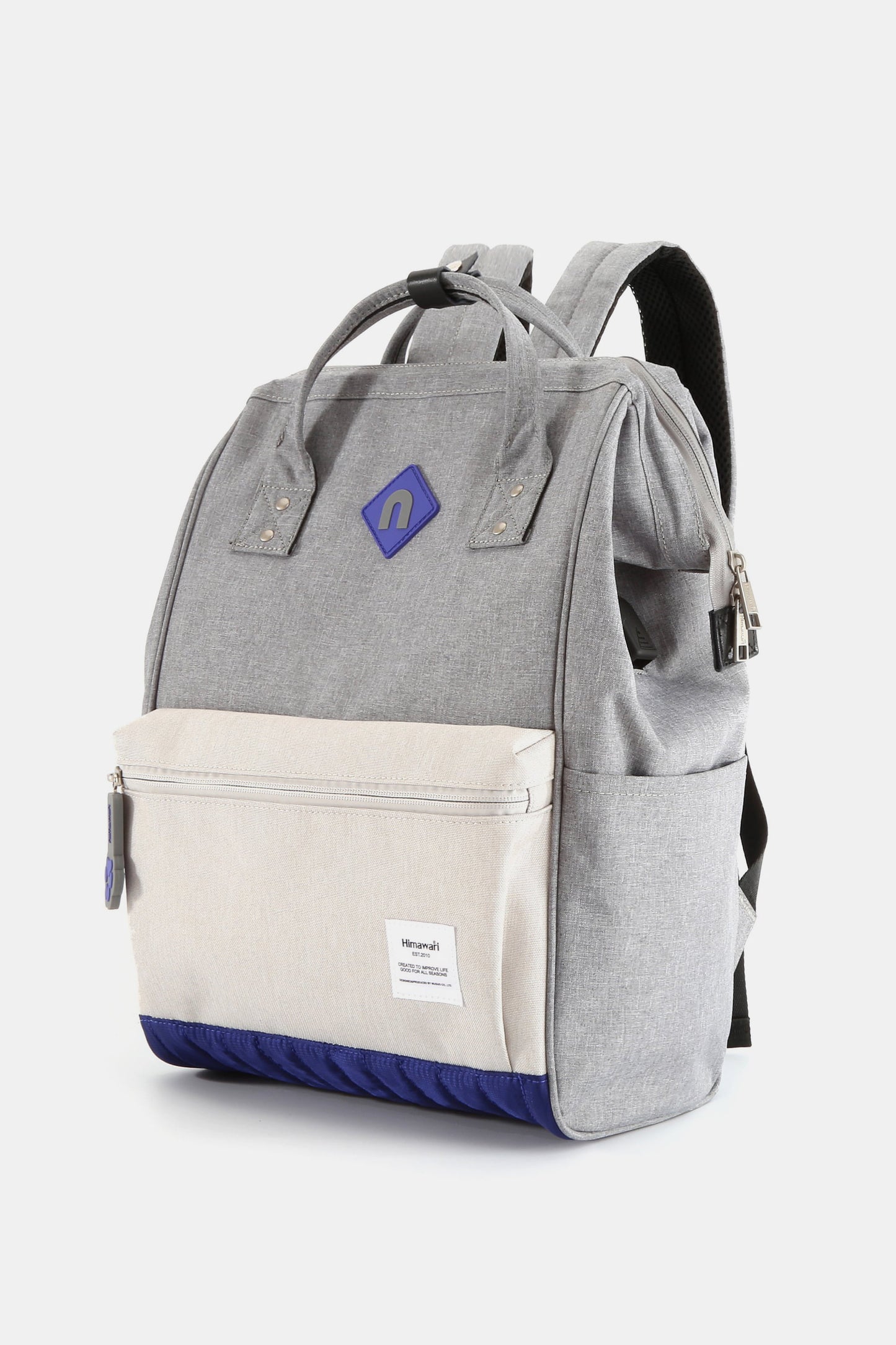 Himawari Contrast Waterproof Backpack Bag with External USB Port-BACKPACKS-[Adult]-[Female]-Grey/Ivory-One Size-2022 Online Blue Zone Planet