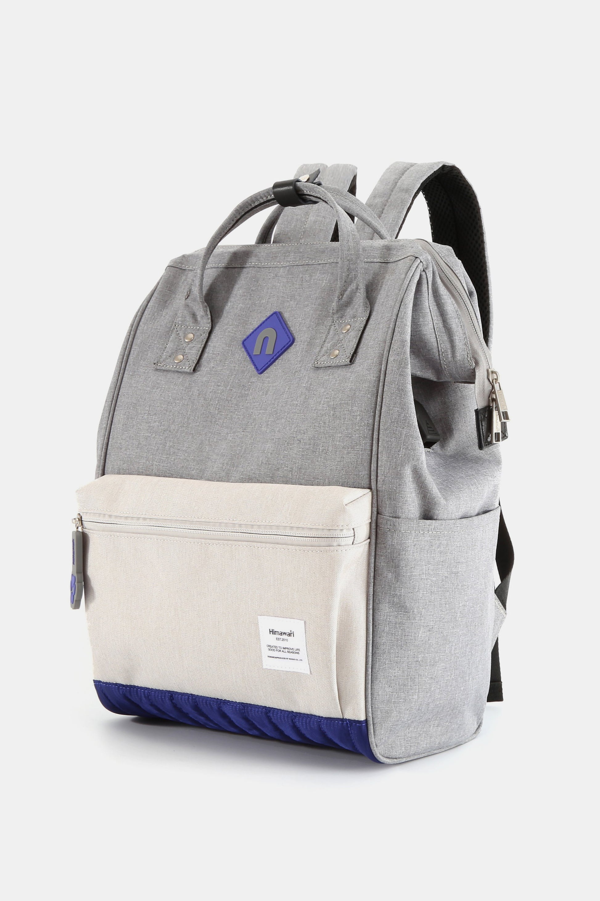 Himawari Contrast Waterproof Backpack Bag with External USB Port-BACKPACKS-[Adult]-[Female]-Grey/Ivory-One Size-2022 Online Blue Zone Planet