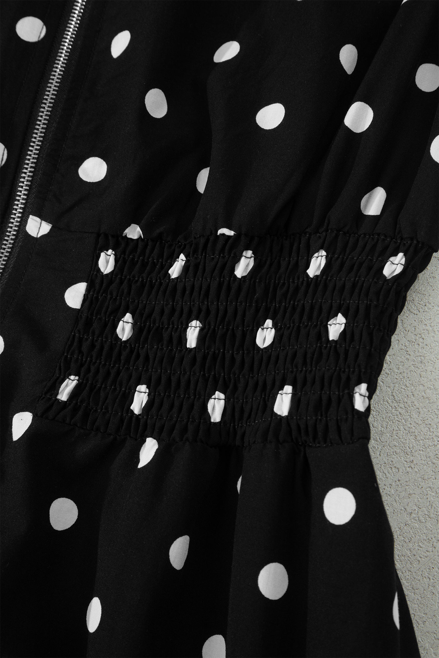 Black Polka Dot Print Contrast Trim V Neck Zip Up Sleeveless Dress-TOPS / DRESSES-[Adult]-[Female]-2022 Online Blue Zone Planet