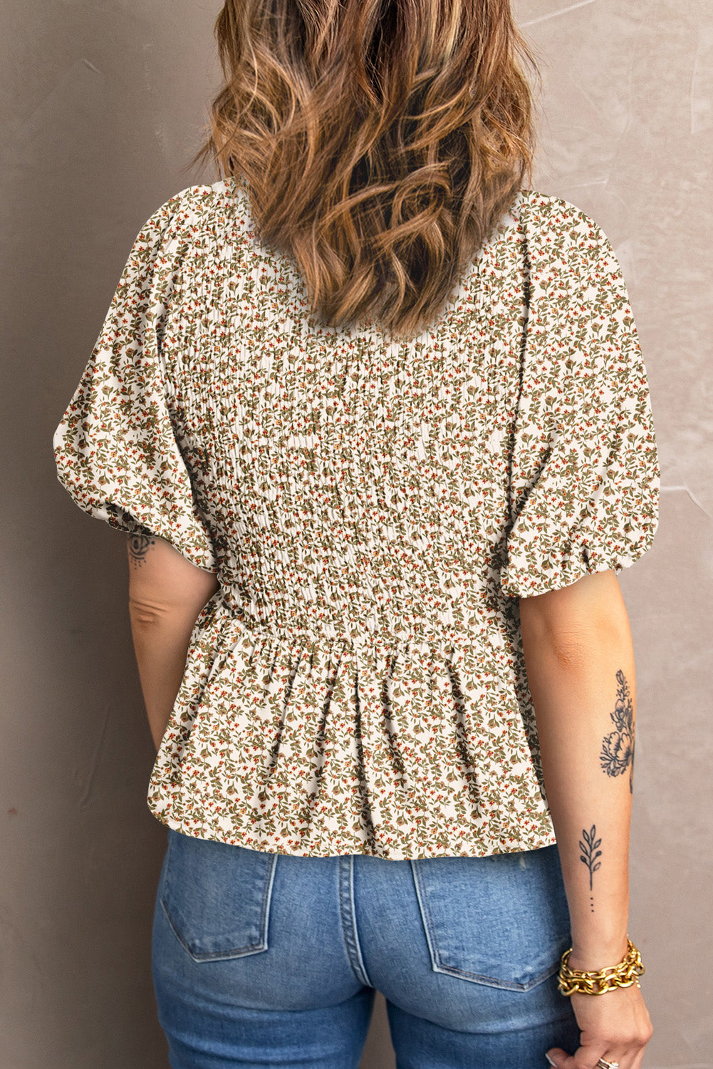 Floral Print Puff Sleeve Smocked Top-Tops/Tops & Tees-[Adult]-[Female]-2022 Online Blue Zone Planet