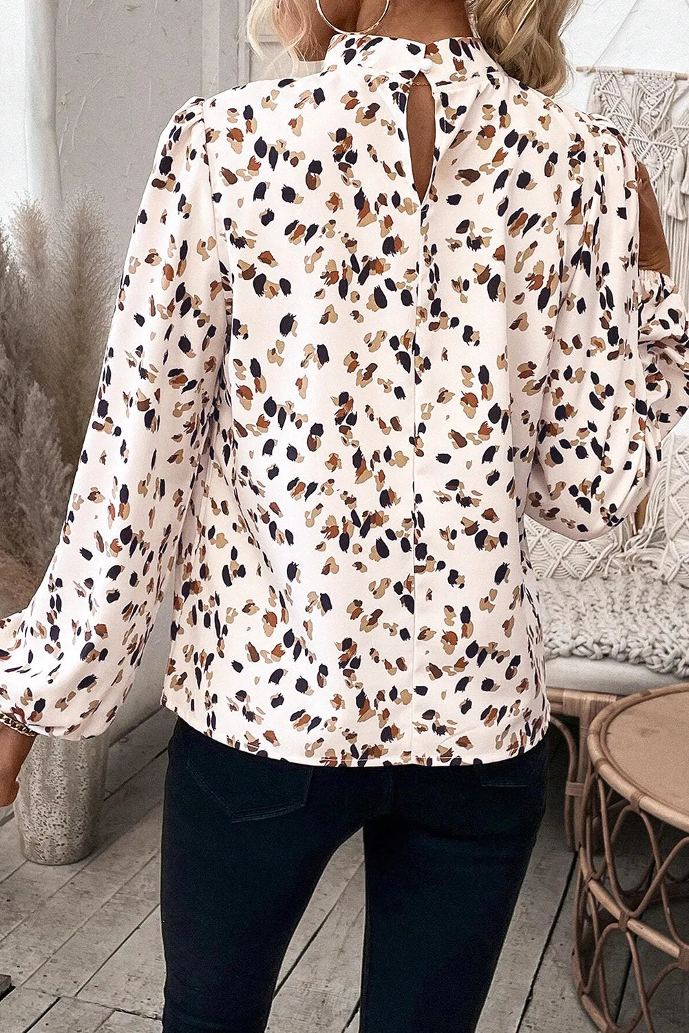 Printed Mock Neck Long Sleeve Blouse-TOPS / DRESSES-[Adult]-[Female]-2022 Online Blue Zone Planet