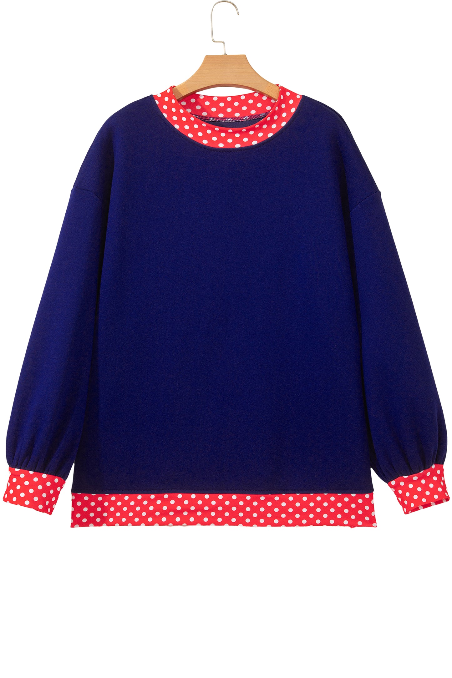 Dirty blue Colorblock Polka Dot Contrast Trim Oversized Sweatshirt-Tops/Sweatshirts & Hoodies-[Adult]-[Female]-2022 Online Blue Zone Planet