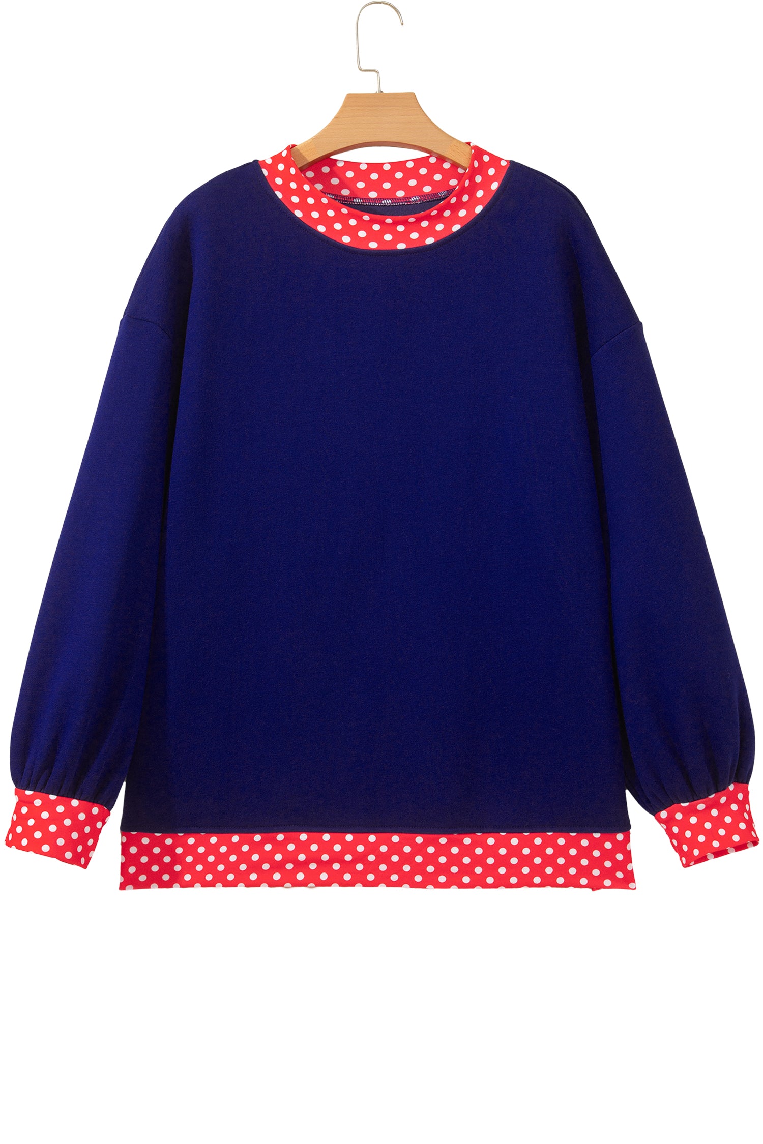 Dirty blue Colorblock Polka Dot Contrast Trim Oversized Sweatshirt-Tops/Sweatshirts & Hoodies-[Adult]-[Female]-2022 Online Blue Zone Planet