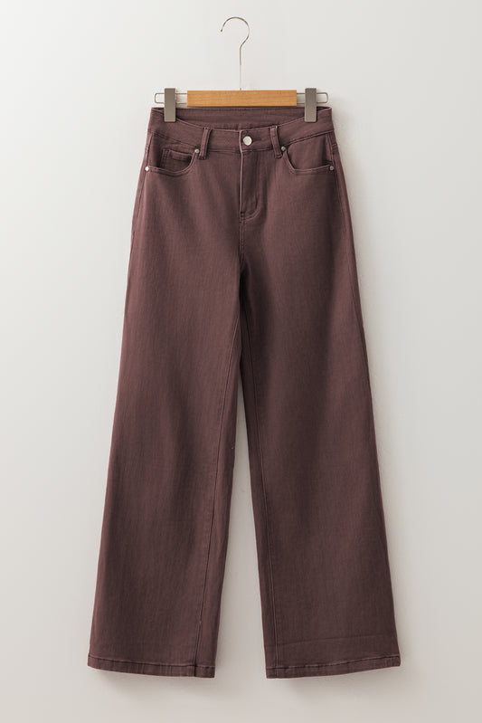 Coffee Loose Straight High Waist Solid Color Jeans-Bottoms/Jeans-[Adult]-[Female]-2022 Online Blue Zone Planet