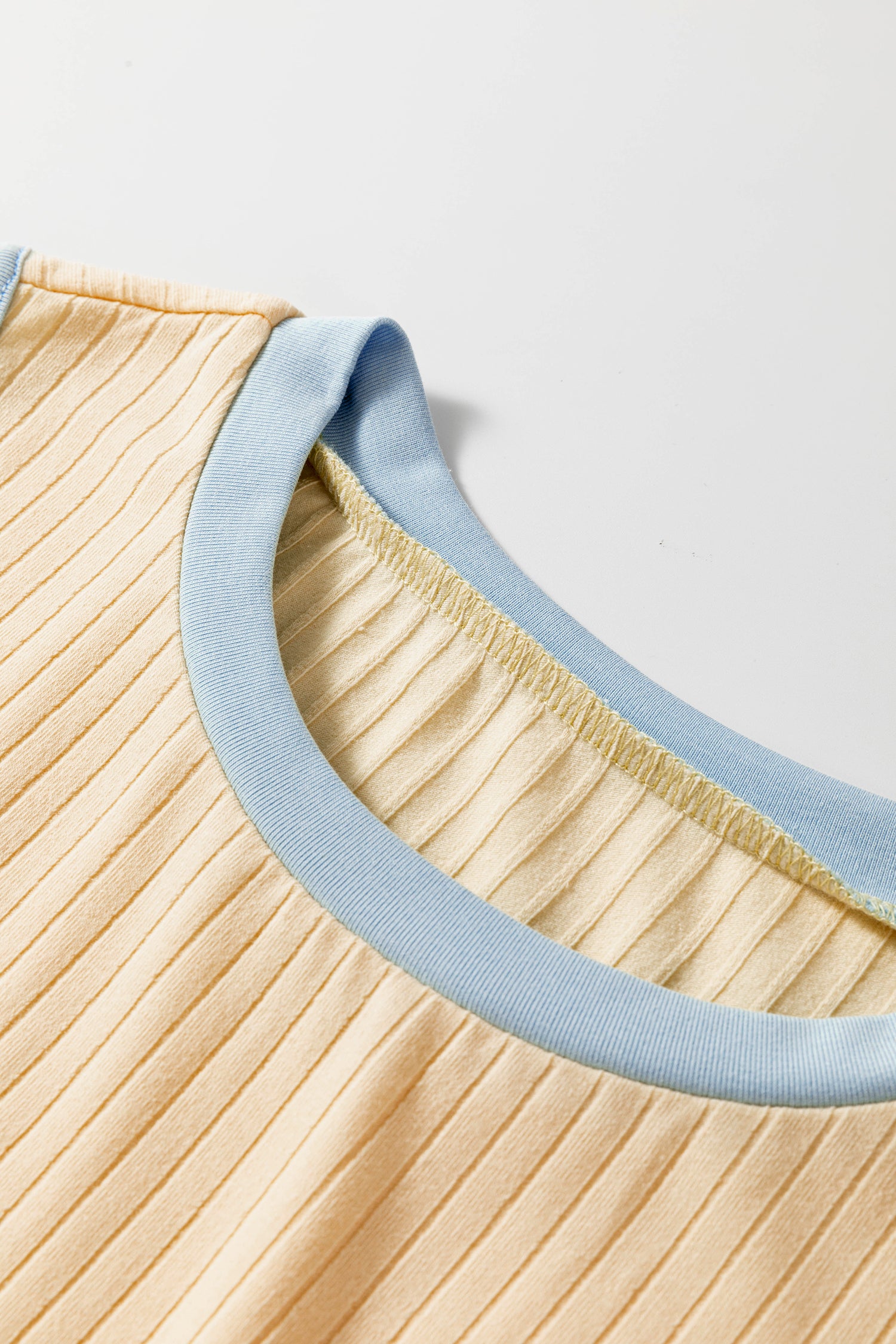 Yellow Contrast Trim Ribbed Tank Split Skort 2pcs Set-Two Piece Sets/Two Piece Dresses-[Adult]-[Female]-2022 Online Blue Zone Planet