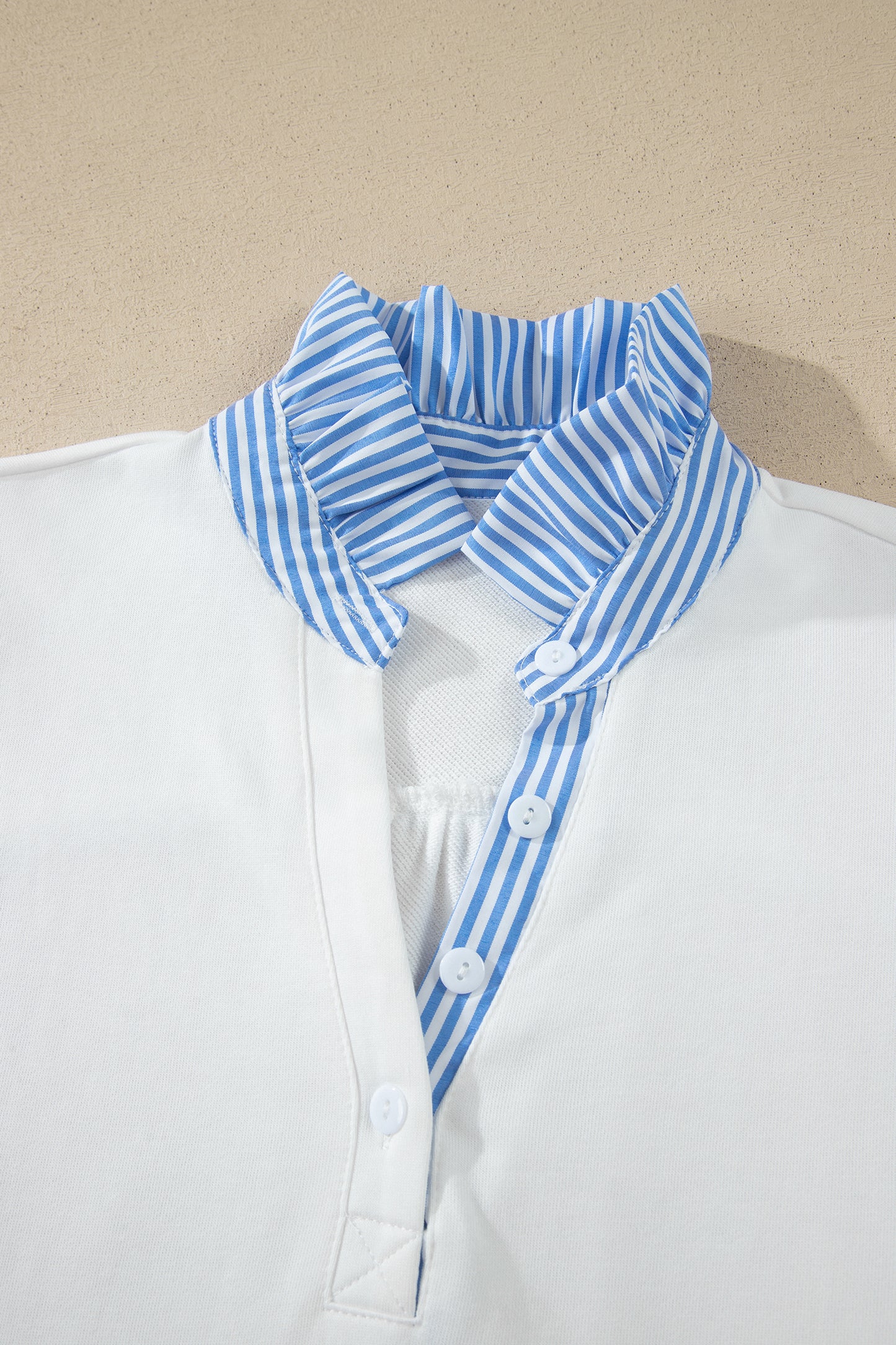 Sachet Pink Striped Frilled Collar Short Sleeve Blouse-Tops/Blouses & Shirts-[Adult]-[Female]-2022 Online Blue Zone Planet
