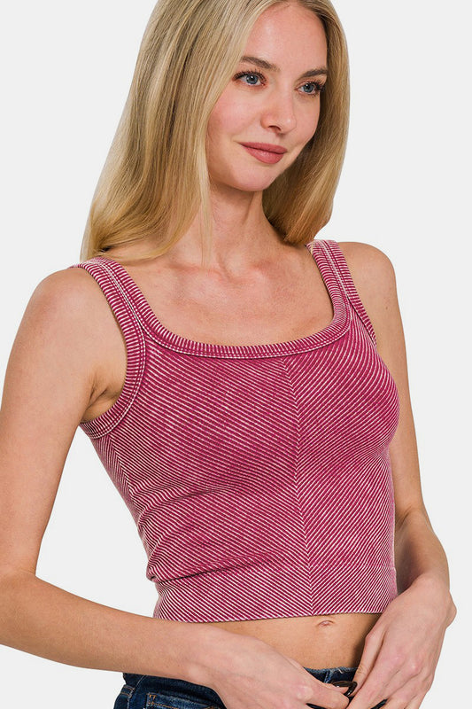 Zenana Washed Ribbed Scoop Neck Wide Strap Tank-TOPS / DRESSES-[Adult]-[Female]-Burgundy-S/M-2022 Online Blue Zone Planet