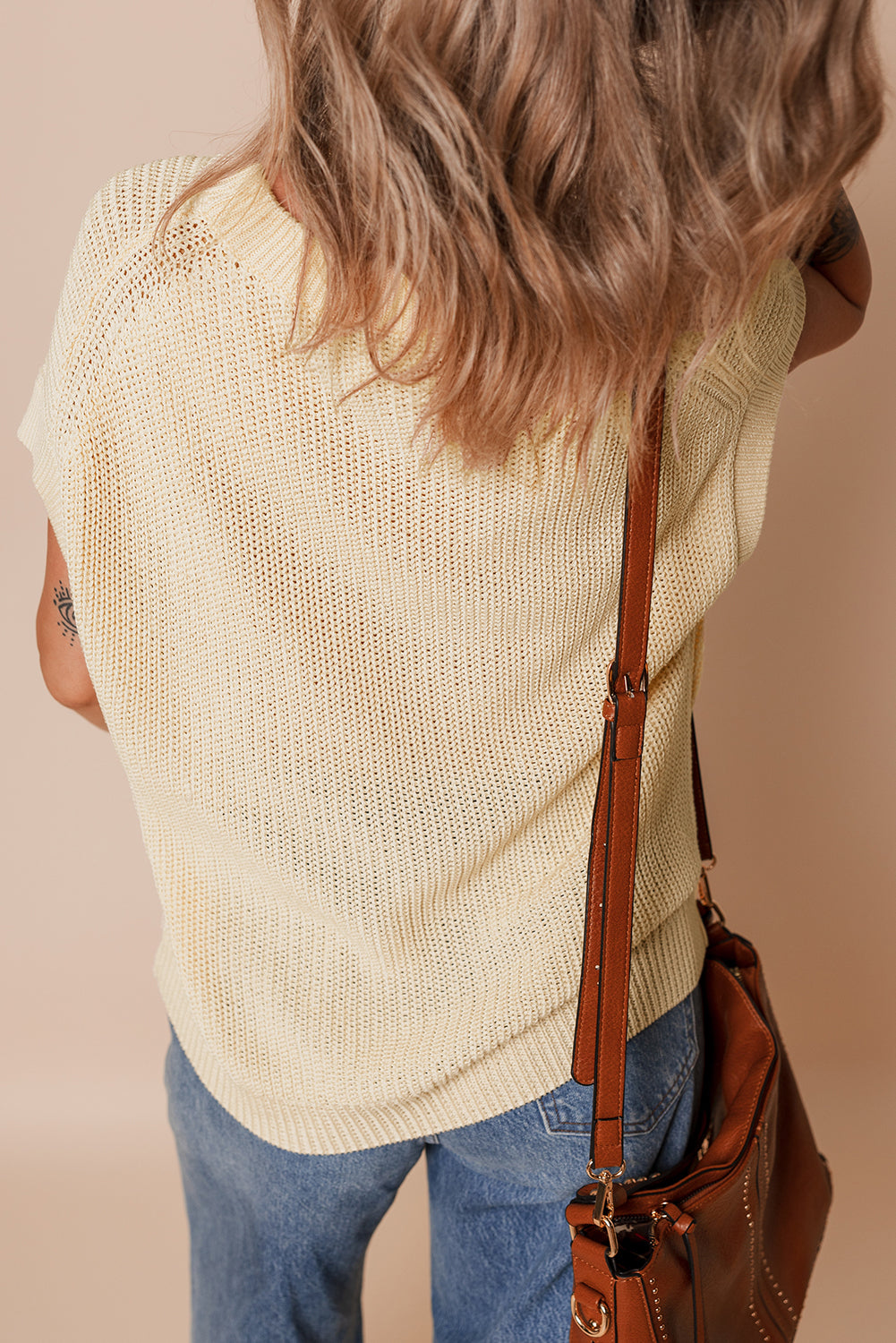 Oatmeal Solid Color Batwing Short Sleeve Round Neck Knit T Shirt-Sweaters & Cardigans/Short Sleeve Sweaters-[Adult]-[Female]-2022 Online Blue Zone Planet