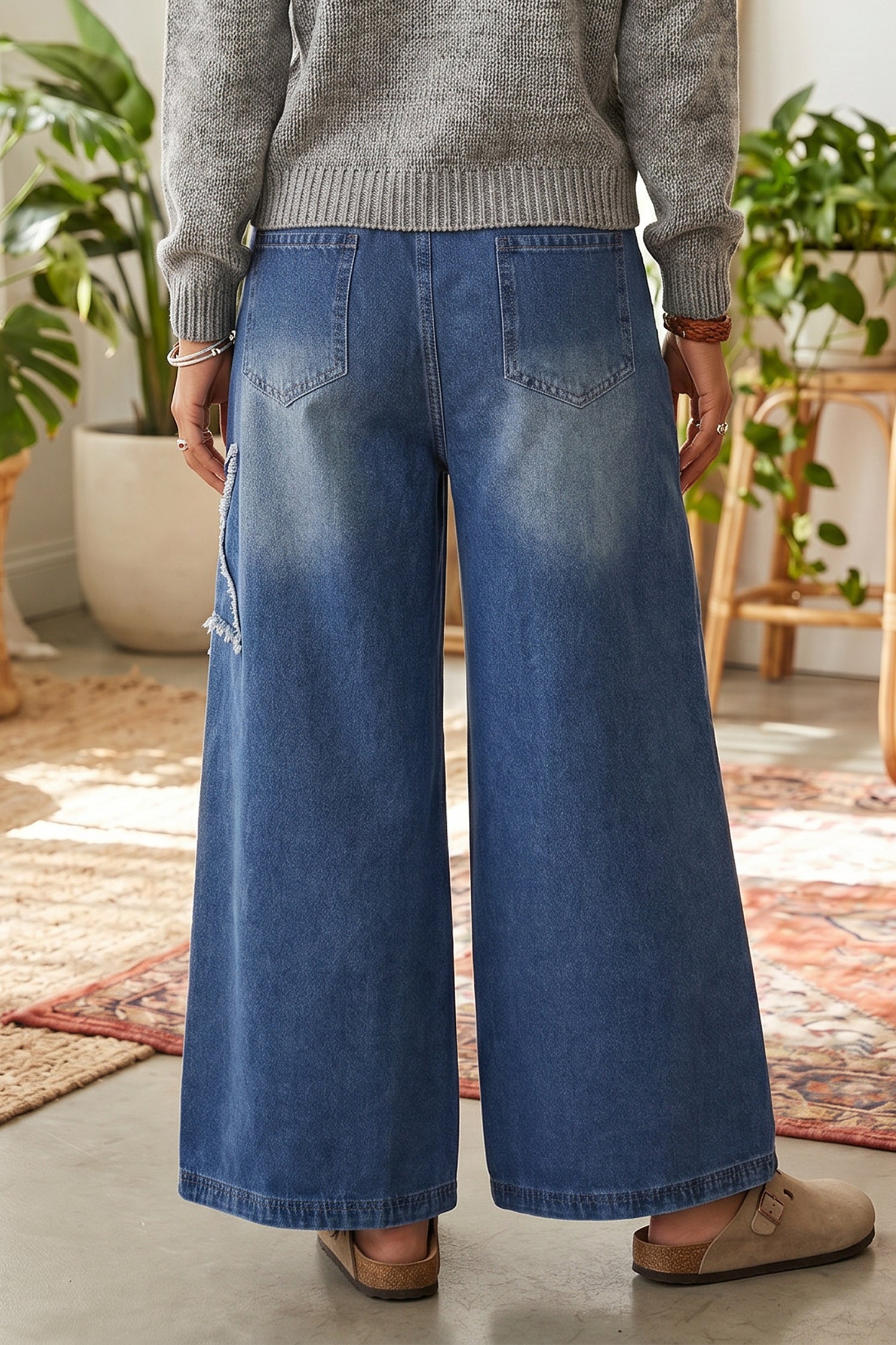 Ashleigh Blue Star Decorated Wide Leg Jeans-Bottoms/Jeans-[Adult]-[Female]-2022 Online Blue Zone Planet