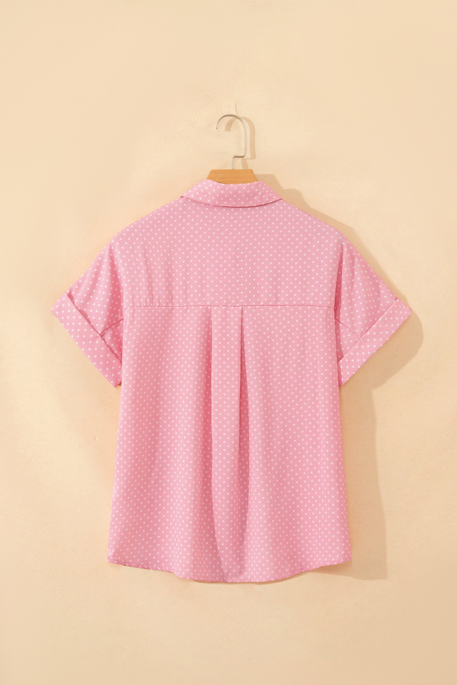 Khaki Dotted Print Cuffed Short Sleeve Shirt-Tops/Blouses & Shirts-[Adult]-[Female]-2022 Online Blue Zone Planet