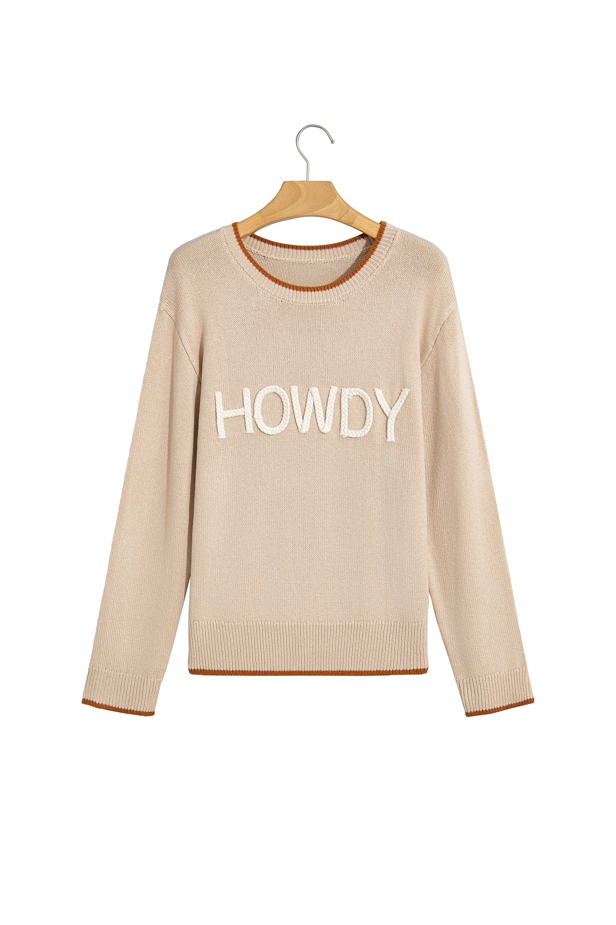 Parchment Corder HOWDY Letter Graphic Crew Neck Relaxed Sweater-TOPS / DRESSES-[Adult]-[Female]-2022 Online Blue Zone Planet