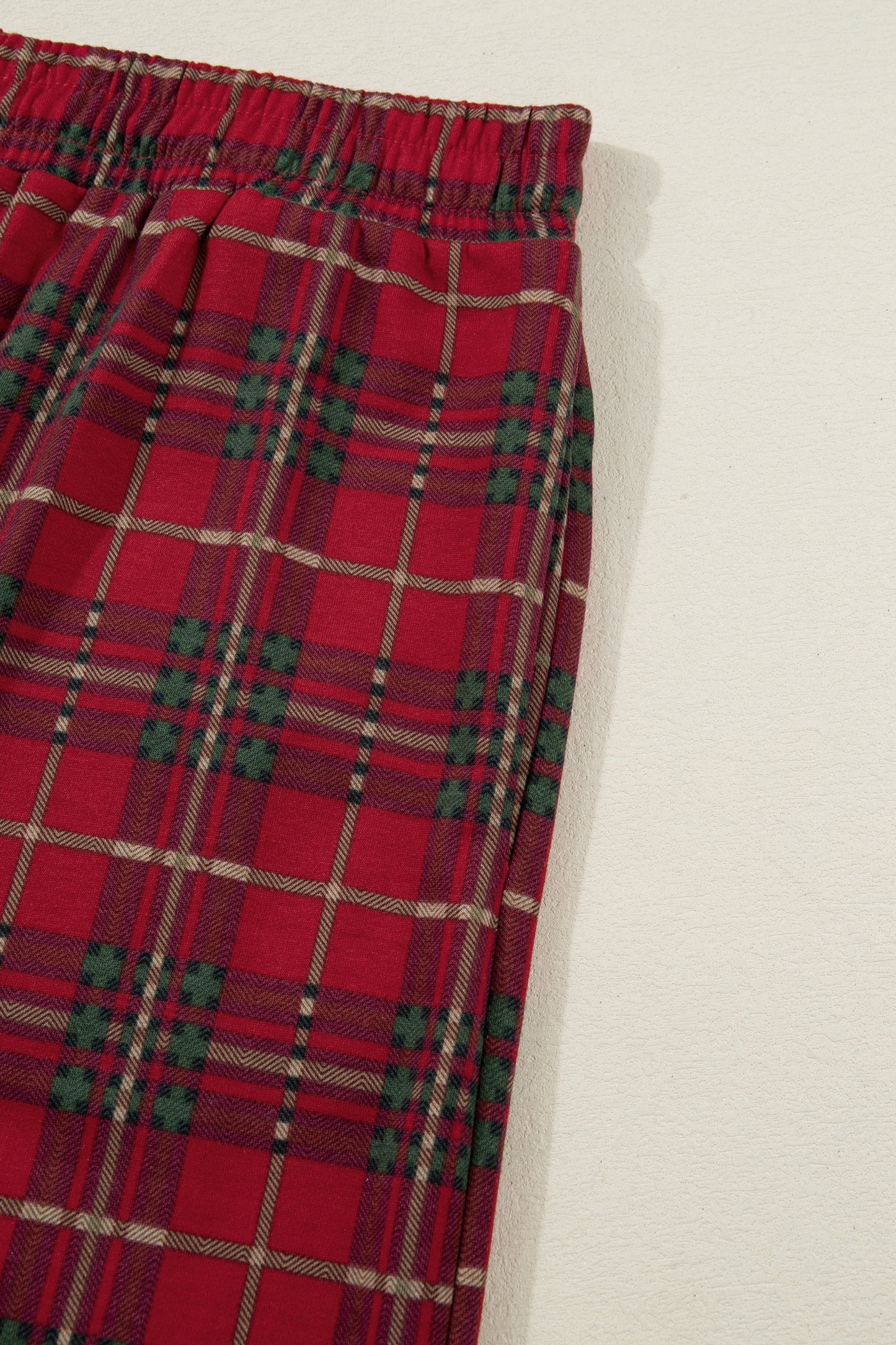 Red Plus Size Plaid Short Sleeve Shirt Loose Pants 2pcs Pajama Set-Plus Size/Plus Size Loungewear-[Adult]-[Female]-2022 Online Blue Zone Planet