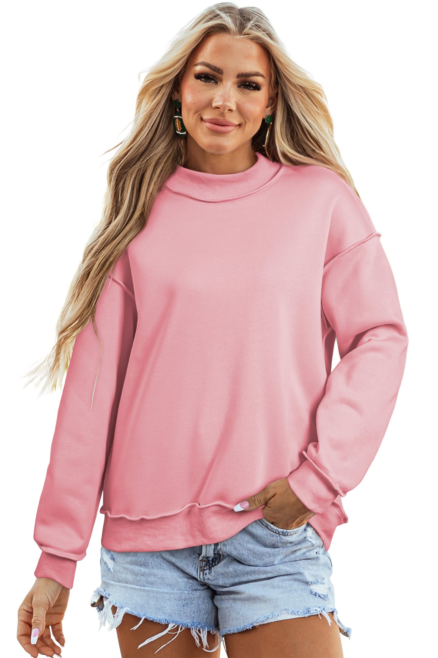 Red Dahlia Oversize Drop Shoulder Reversible Mock Neck Sweatshirt-Tops/Sweatshirts & Hoodies-[Adult]-[Female]-2022 Online Blue Zone Planet