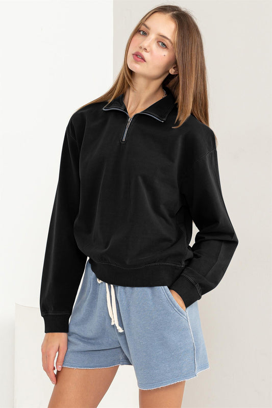 HYFVE Half Zip Drop Shoulder Sweatshirt-TOPS / DRESSES-[Adult]-[Female]-2022 Online Blue Zone Planet